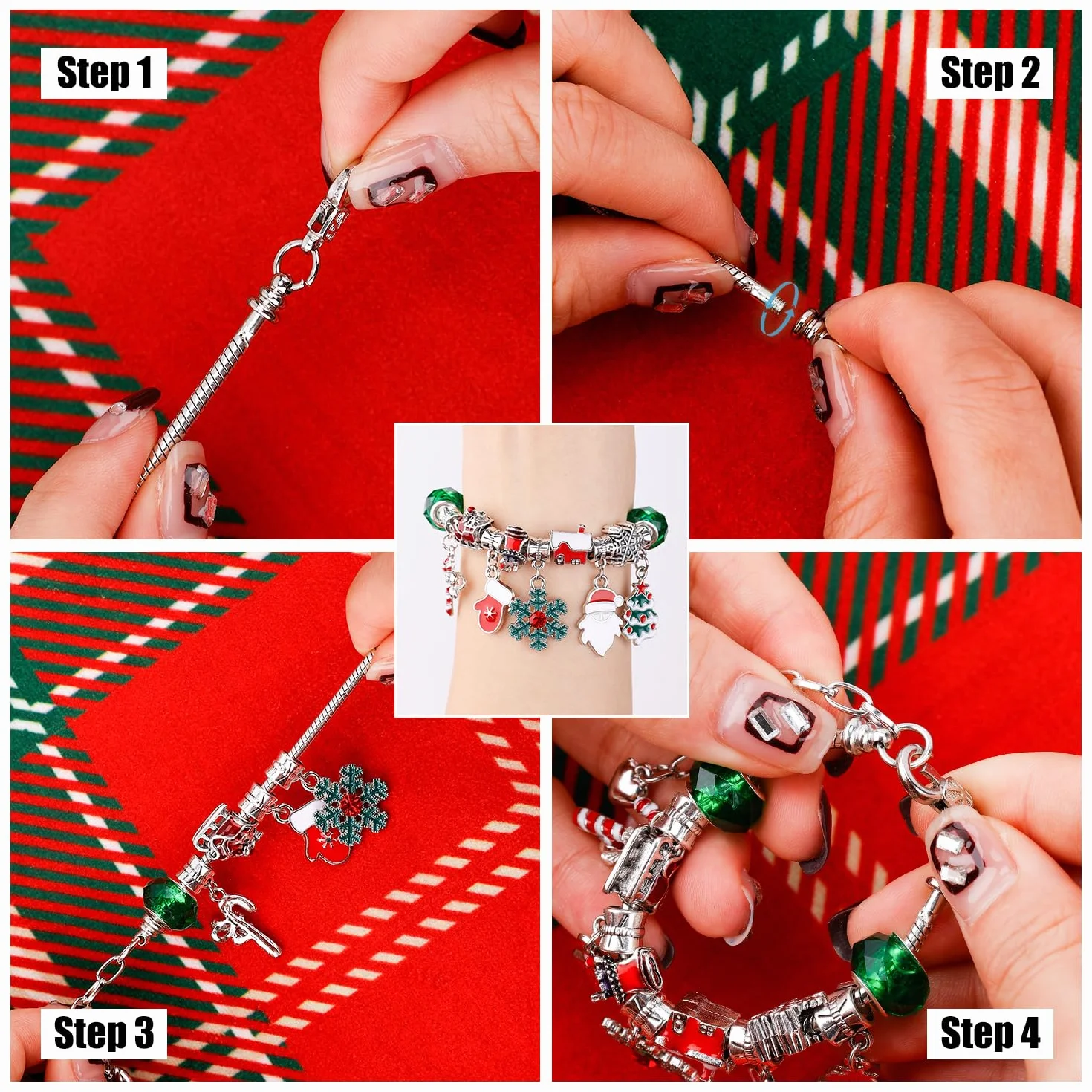 24szt Swiateczne Odliczanie Bransoletki Zestaw do Robienia na Boze Narodzenie Kalendarz Adwentowy 24 dni DIY Swiateczna Bransoletka Prezent 22 Koraliki Charm i 2 Bransoletki dla Dzieci