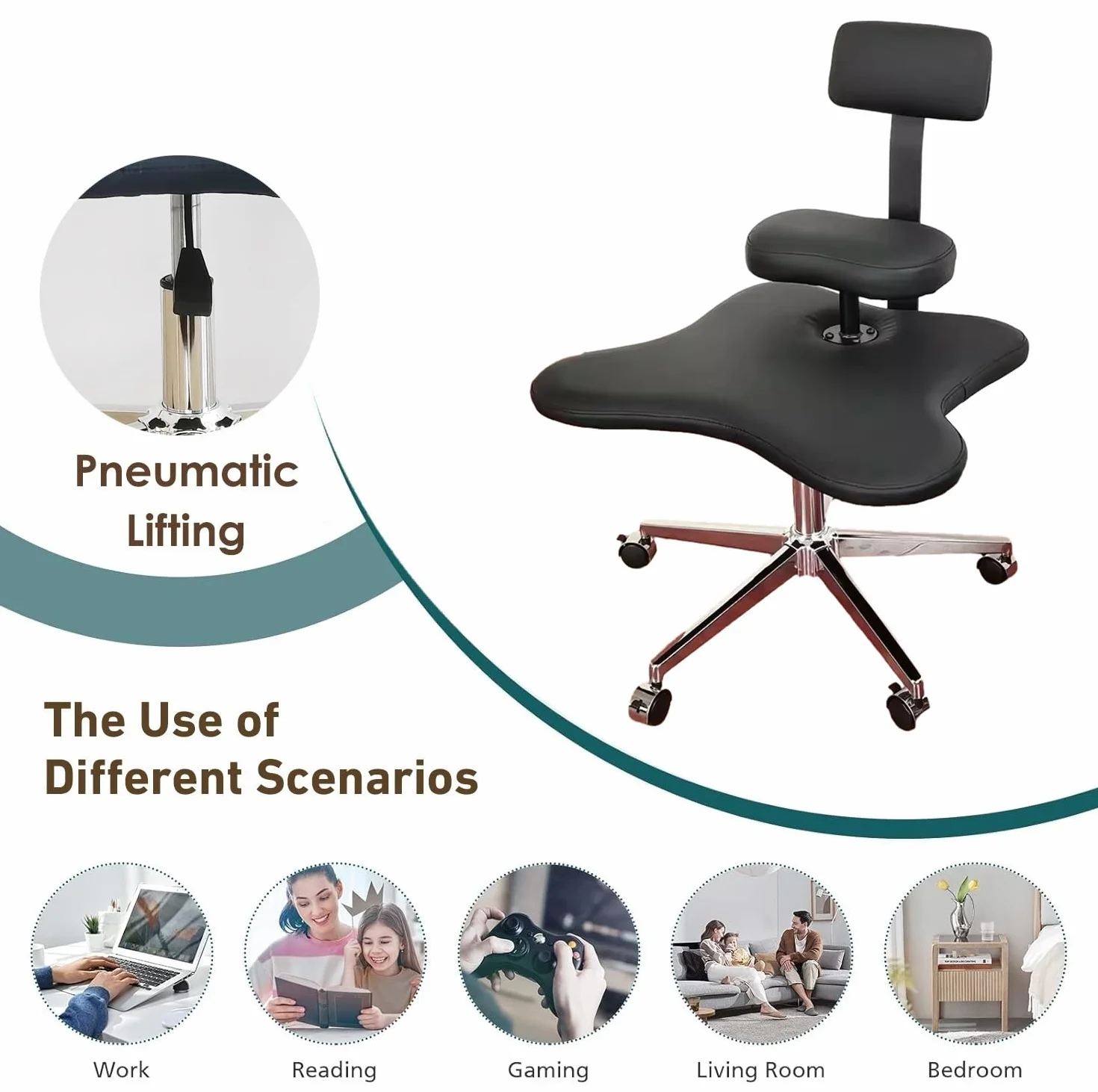 Krzesło Klęczące Stook Medytacyjny do Siedzenia, Ergonomiczne Regulowane Dzieci Dorośli Klęczące Biurko Krzesełka, ADHD Office Cross Nogaged Krzesło z Wsparciem Lędźwiowym (Size : Black)