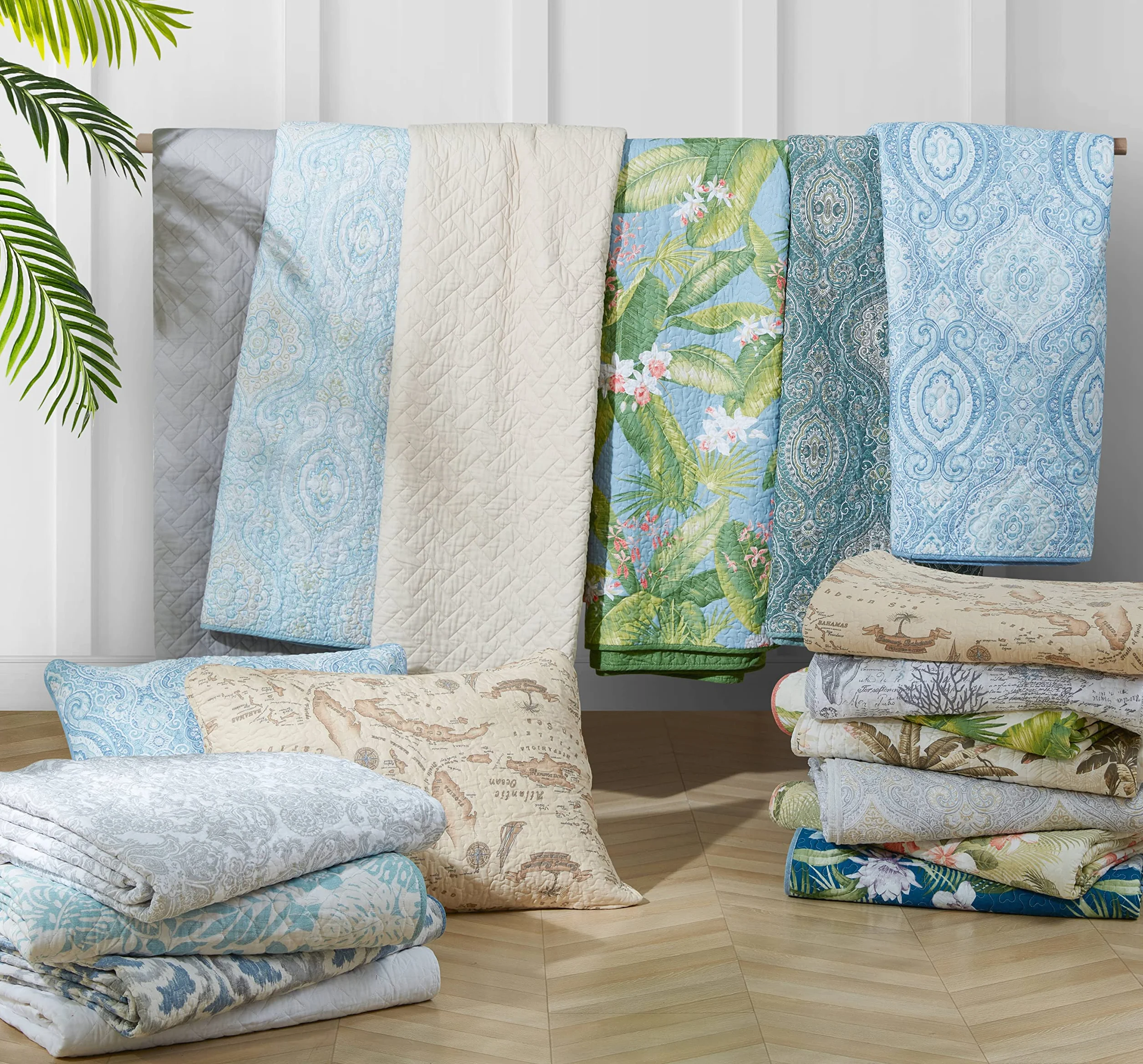 Tommy Bahama Zestaw kołdry Queen bawełna ecru dwustronna oddychająca pościel z poszewkami