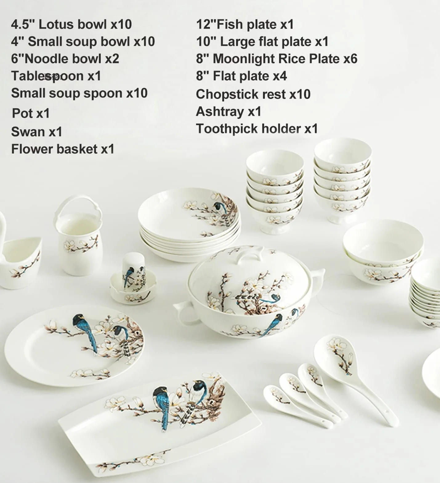 60-elementowy zestaw naczyń z europejskiej porcelany kostnej, ceramika Jingdezhen, porcje dla 8-10 osób, kompletny ręcznie robiony zestaw naczyń ceramicznych, zestaw,