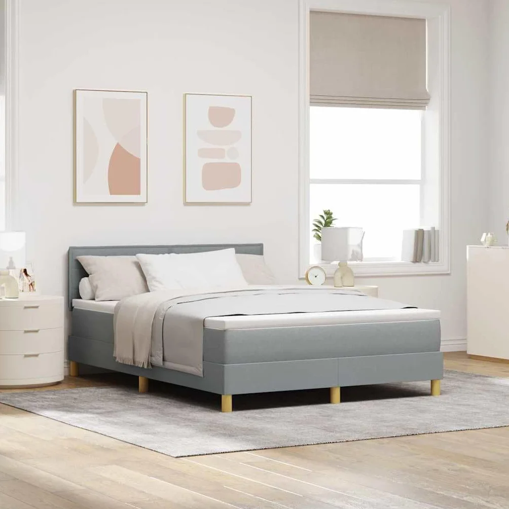 Nowoczesne łóżko z podświetleniem LED Model Standard 140x190 cm Szary | Łóżko z regulowanym zagłówkiem LED Jasnoszary 140x190 cm tkanina z materacem sprężynowym do sypialni