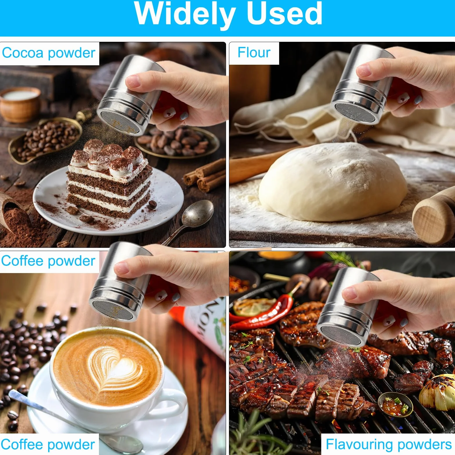 TNSLAND 2 sztuki cukierniczek puder z pokrywką, młynek do cukru pudru, kakao do cappuccino, kakao, cappuccino, solniczka do czekolady, kawy, przypraw, 2 sztuki