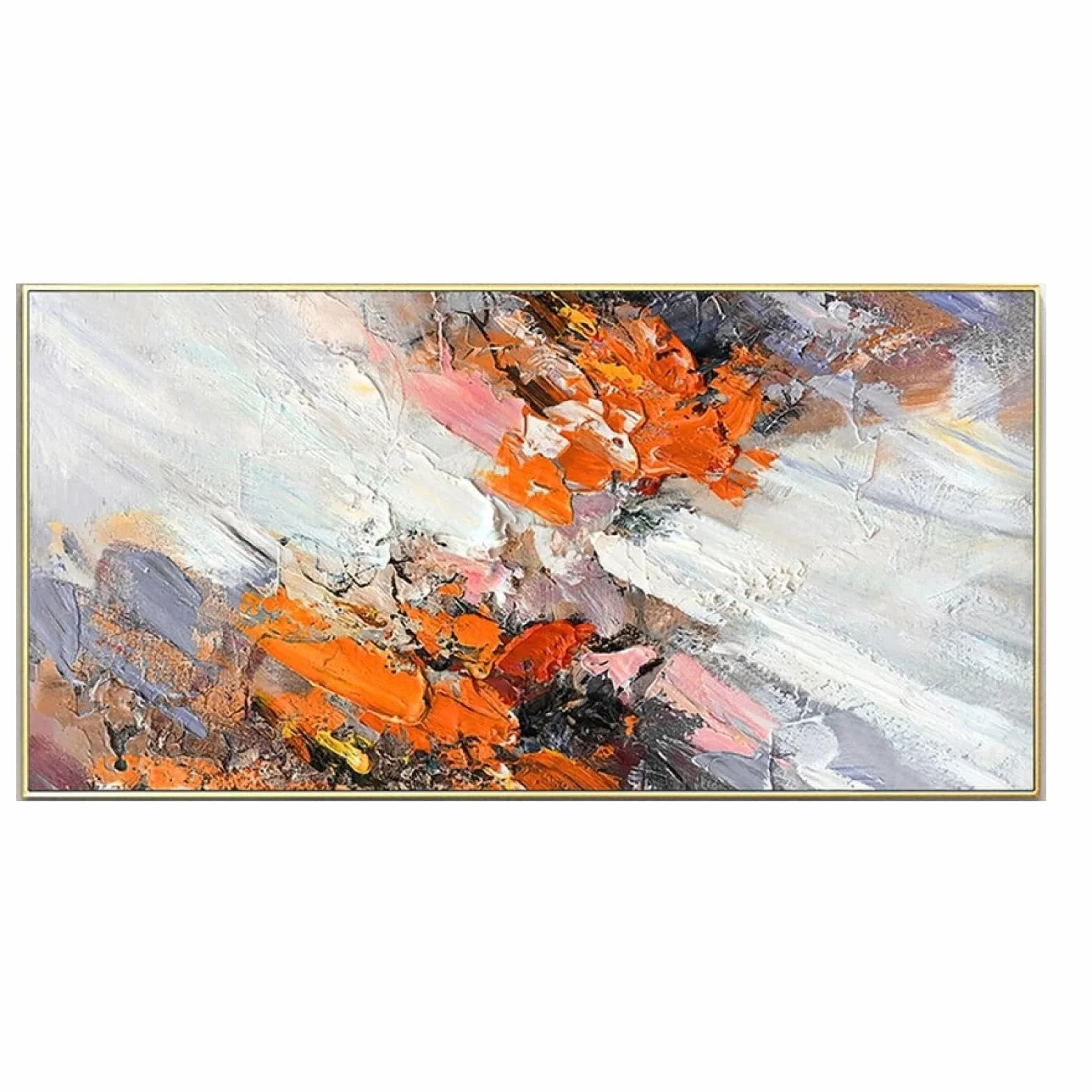 YAJNILUCK Obraz olejny na płótnie abstrakcyjny teksturowany 70 x 140 cm dekoracja ścienna