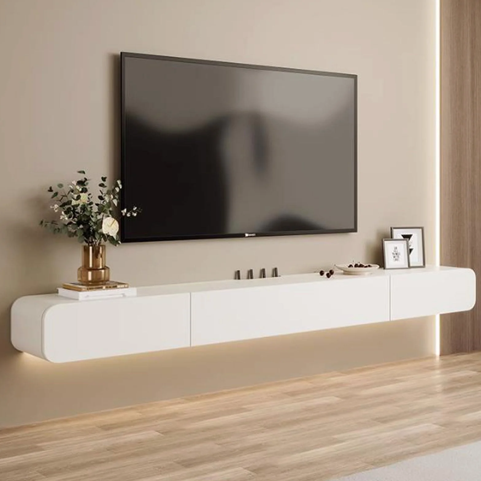 Wisząca półka pod telewizor Szafka pod TV Stolik pod TV Centrum Rozrywki Szafka do przechowywania Biurko Audio/Video Hutch Półka na elektronikę Podzespoły do ​​telewizora Witryny Półka do gier Biały