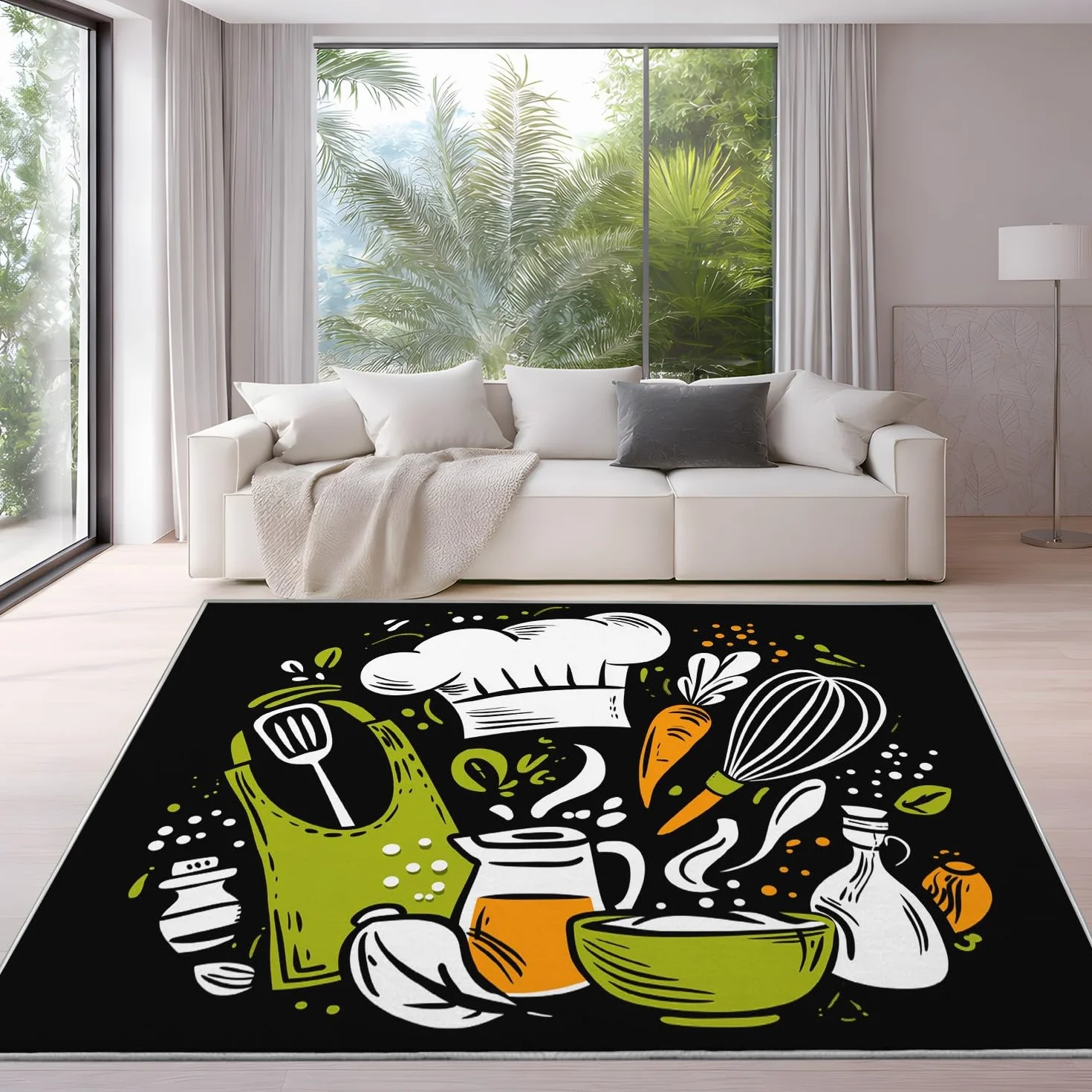 Générique Dywan do salonu, sypialni - 60 x 120 cm, dywan z mikrofibry z krótkim włosiem, miękki i wygodny, antypoślizgowy, można prać w pralce, czarny, przybory kuchenne z motywem kreskówek