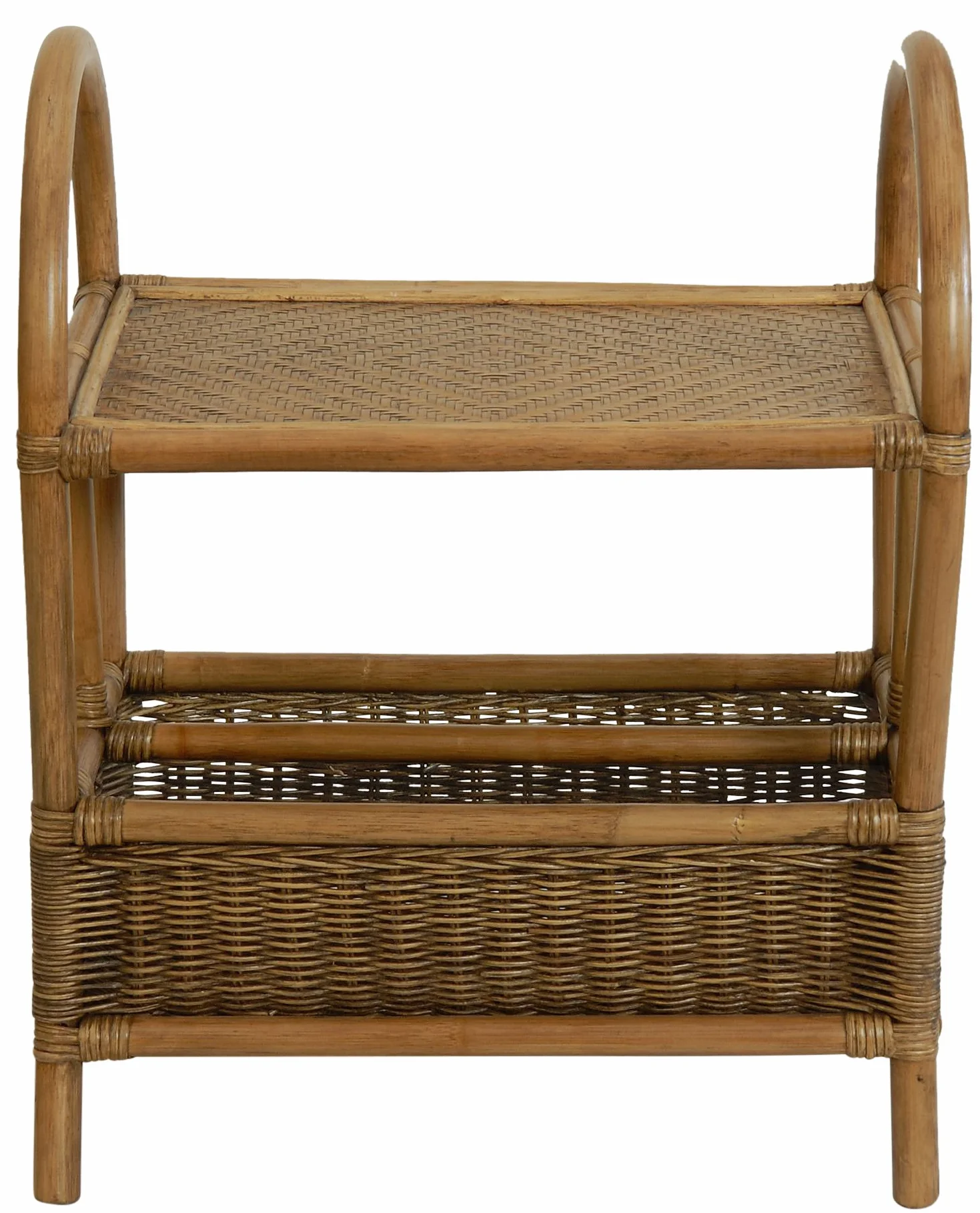 korb.outlet Ekskluzywny stojak na gazety z półką / pojemnik na czasopisma z naturalnego rattanu (brązowy w stylu vintage)