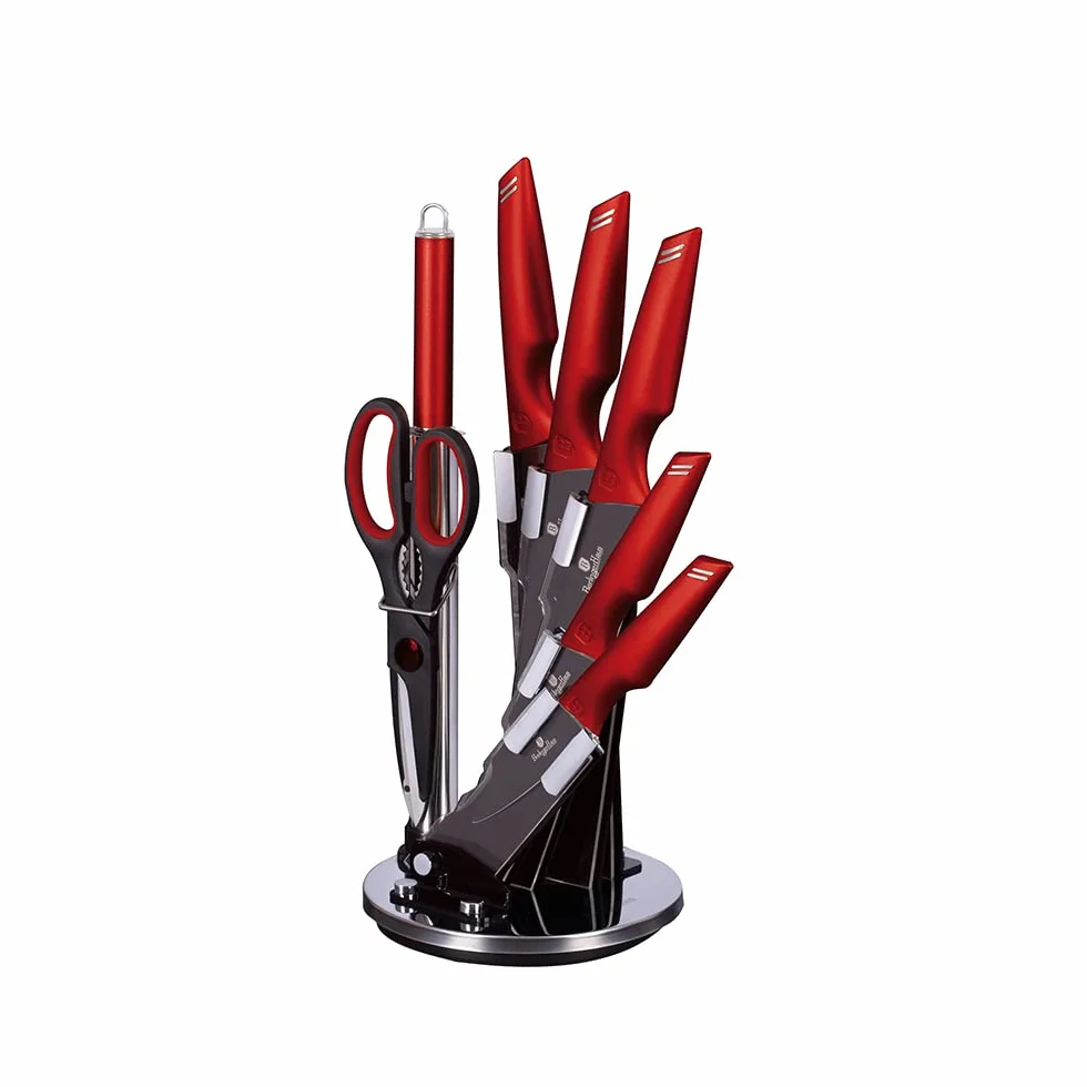 Berlinger Haus Kitchen Knife Set with Block, 8 Piece Knives Set for Kitchen, Elegant Cooking Knives with Kitchen Shears and Sharpener, Sharp Cutting Stainless Steel Chef Knife Set with Acrylic Stand