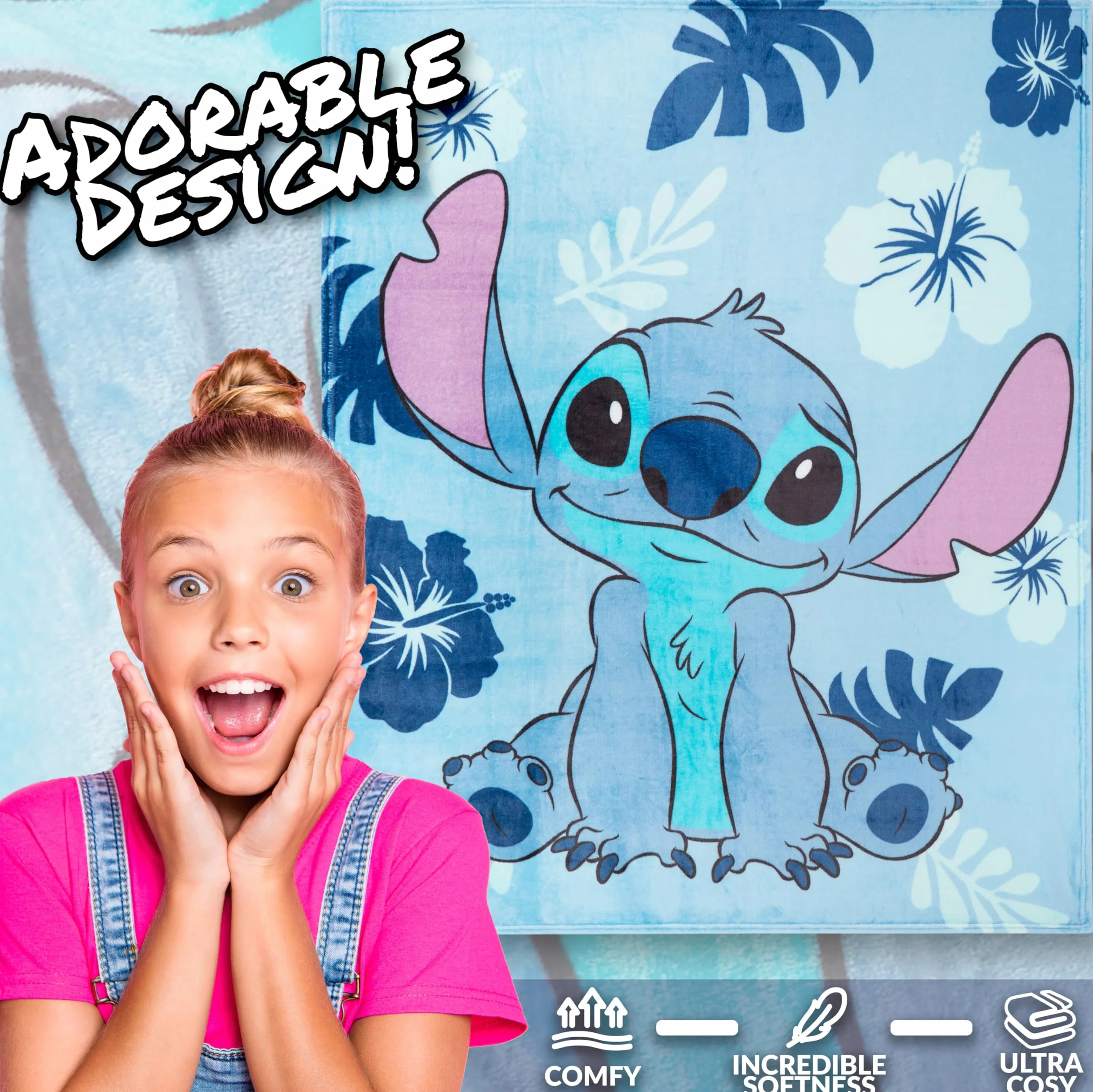 Disney Stitch Koc z poliestru flanelowego i polaru (Jasnoniebieski Stitch)
