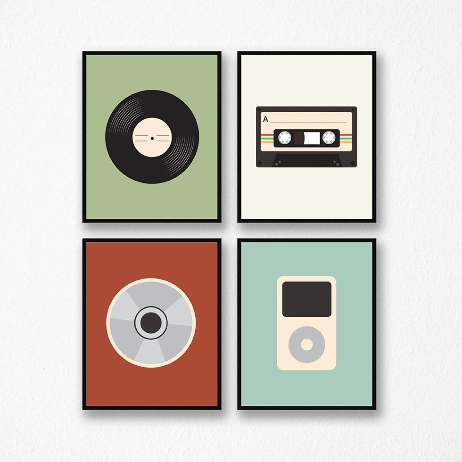 Retro muzyka kaseta płyta CD MP3 plakat druk muzyka sztuka ścienna płótno do dekoracji pokoju chłopca 60 x 80 cm 4 szt. rama wewnętrzna