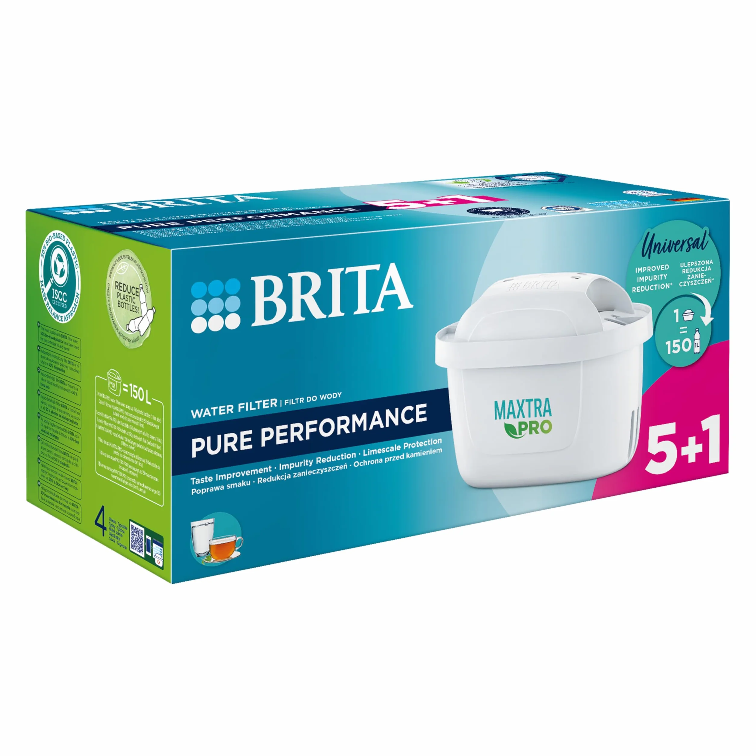 BRITA Filtr do wody MAXTRA PRO Pure Performance 5+1 szt, NOWOŚĆ - oryginalny wkład BRITA redukuje zanieczyszczenia, chlor, pestycydy i kamień, zapewnia lepszy smak wody kranowej
