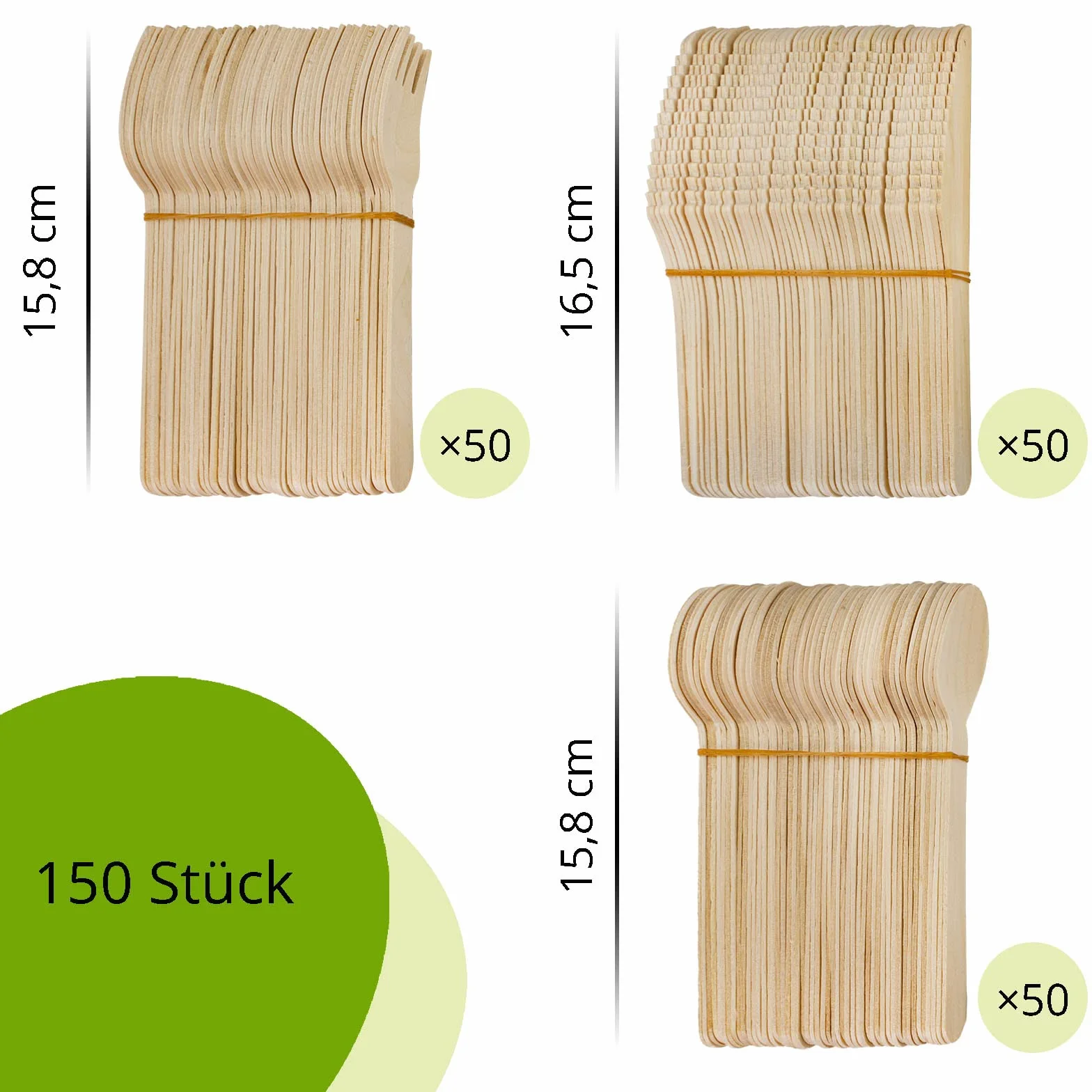 MCE-Commerce Drewniane sztućce 50 x drewniany widelec, 50 x nóż drewniany, 50 x drewniana łyżka z drewna brzozowego A5301150 brązowe