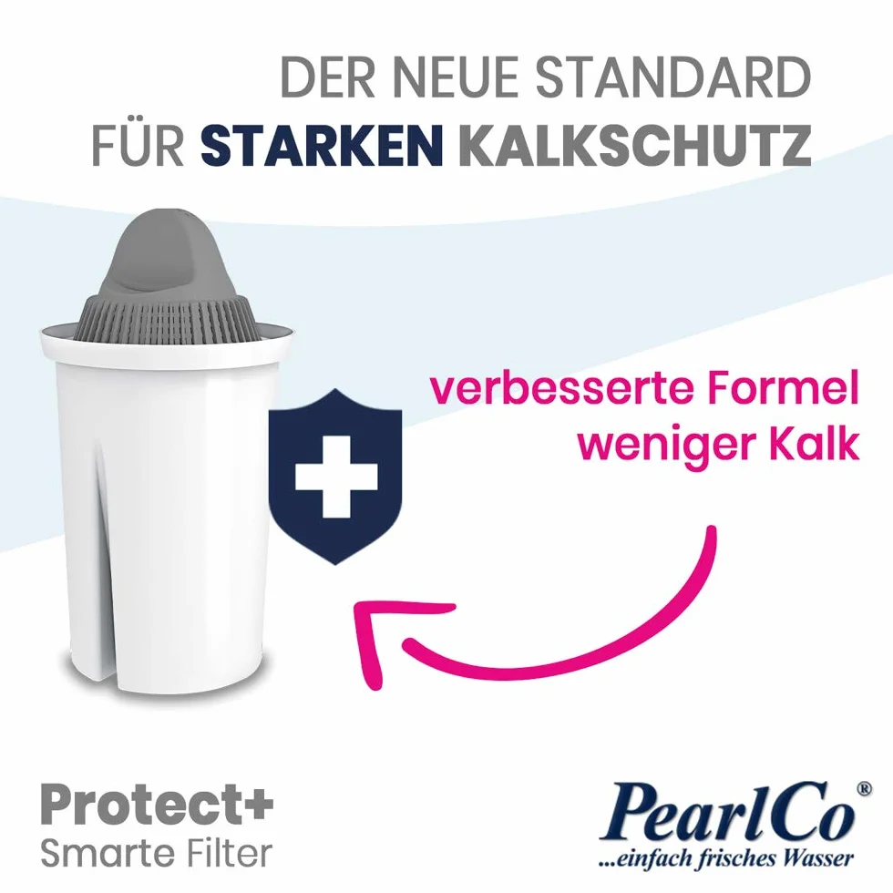PearlCo - Szklany filtr do wody (biały) z 12 wkładami filtrującymi do twardej wody) + 1 butelka na napoje ze szkła