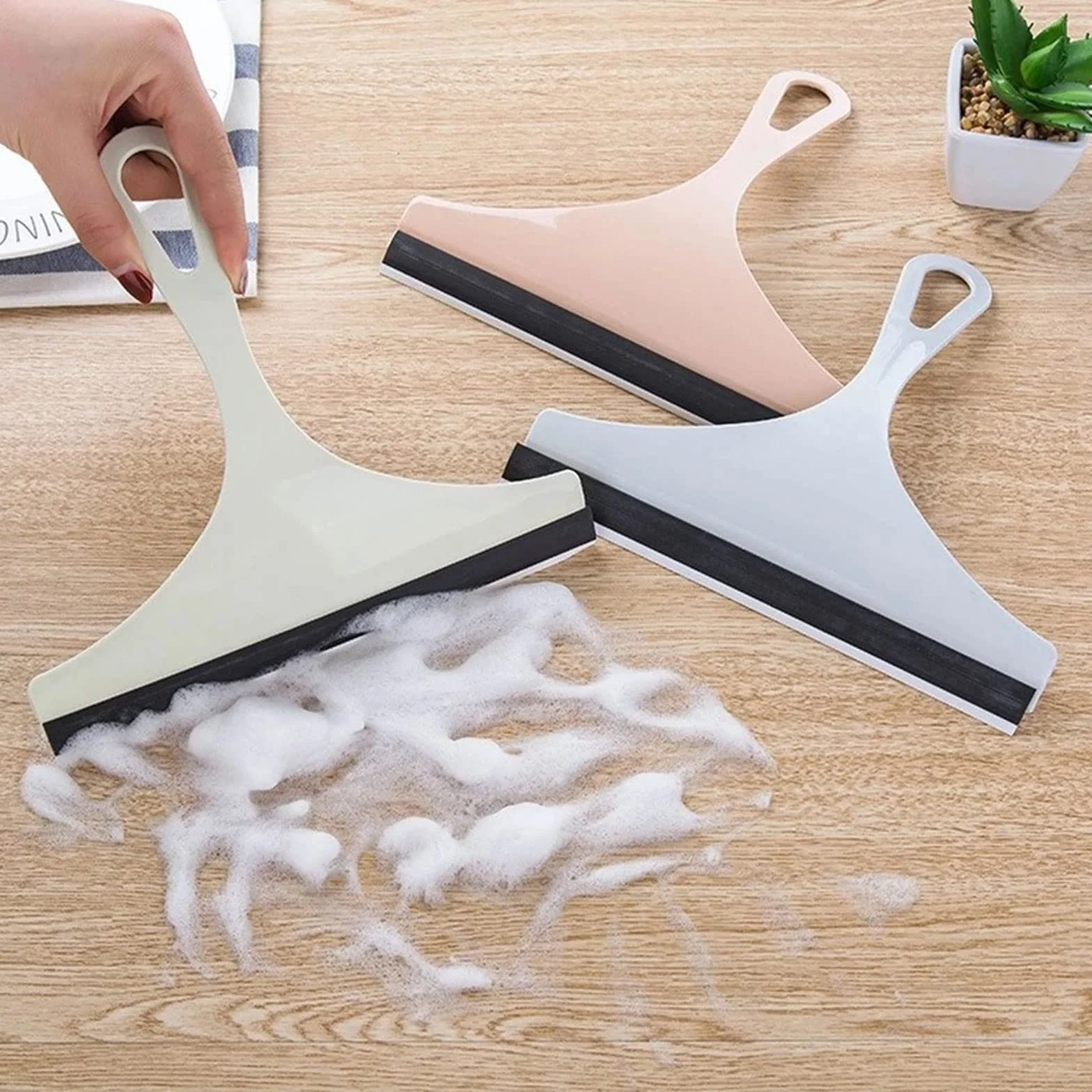 JINGYAN Ściągaczki prysznicowe Household Cleaning Bathroom Mirror Cleaner With Silicone Blade Holder Hook Car Glass Shower Squeegee Window Wiper Scraper(Green)