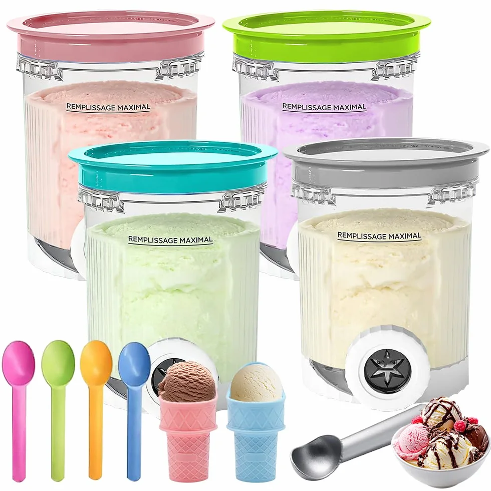 NAVESO pojemniki na lody do Ninja NC700 NC701 500 ml z pokrywkami łyżki 4 kolory bez BPA