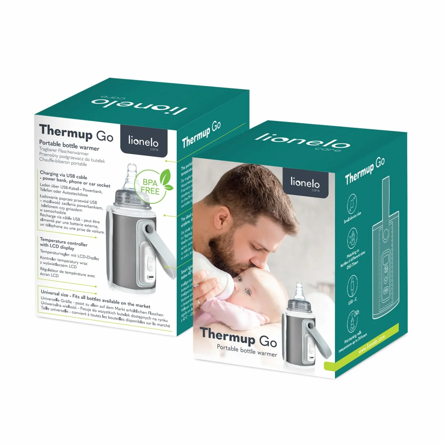 LIONELO Thermup Go Przenośny Ogrzewacz do Butelek do Utrzymywania Temperatury, Utrzymuje Ciepło do 24 h, 5 Temperatur do Wyboru Ładowanie USB, Czas ogrzewania do 45 min, BPA Free