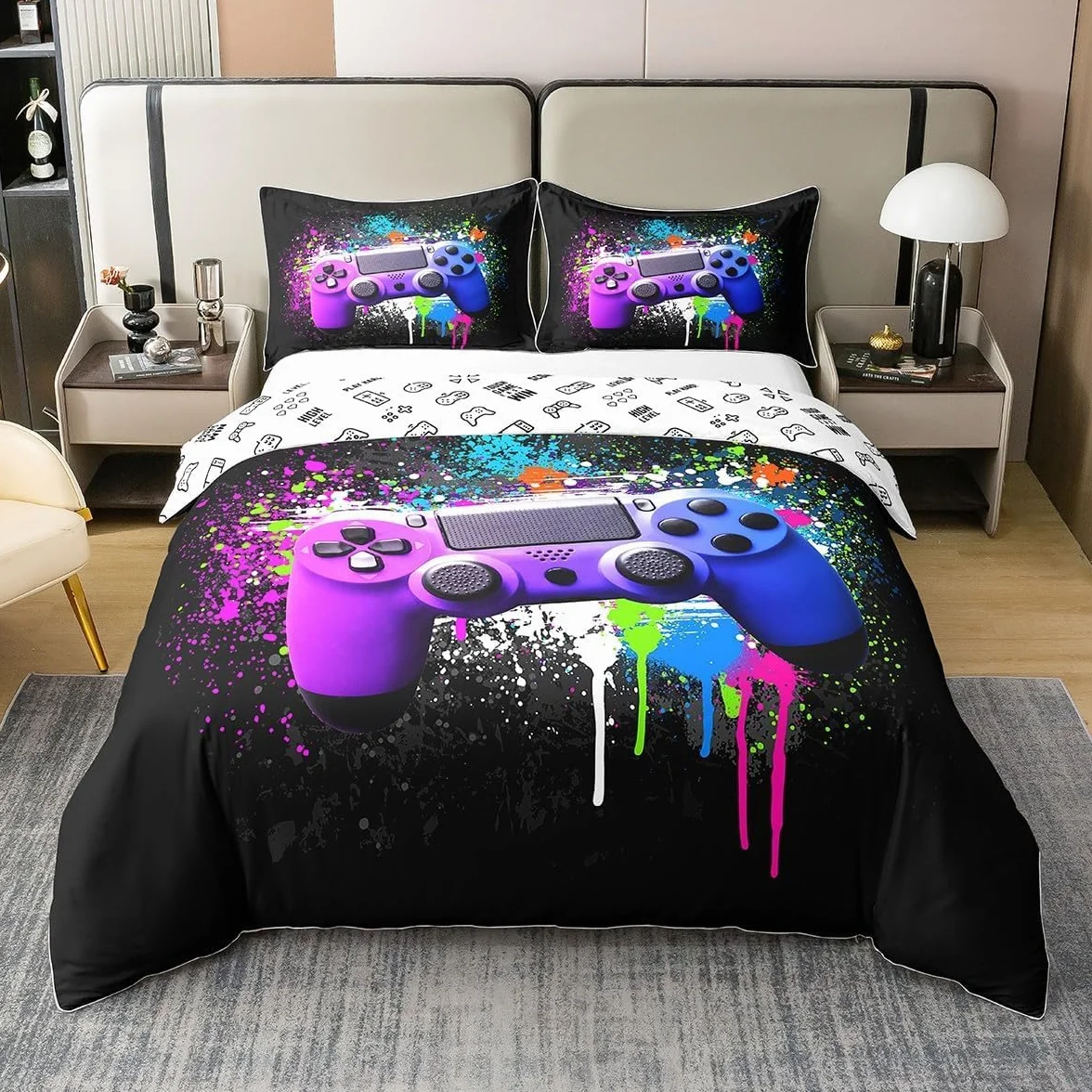 Gry poszewka na kołdrę 220 x 260 cm 100% bawełna gra dla dzieci i chłopców materiały pościelowe młodzieżowy kontroler gier krawat barwiona poszewka na kołdrę gra gracz dekoracja pościel materiały do