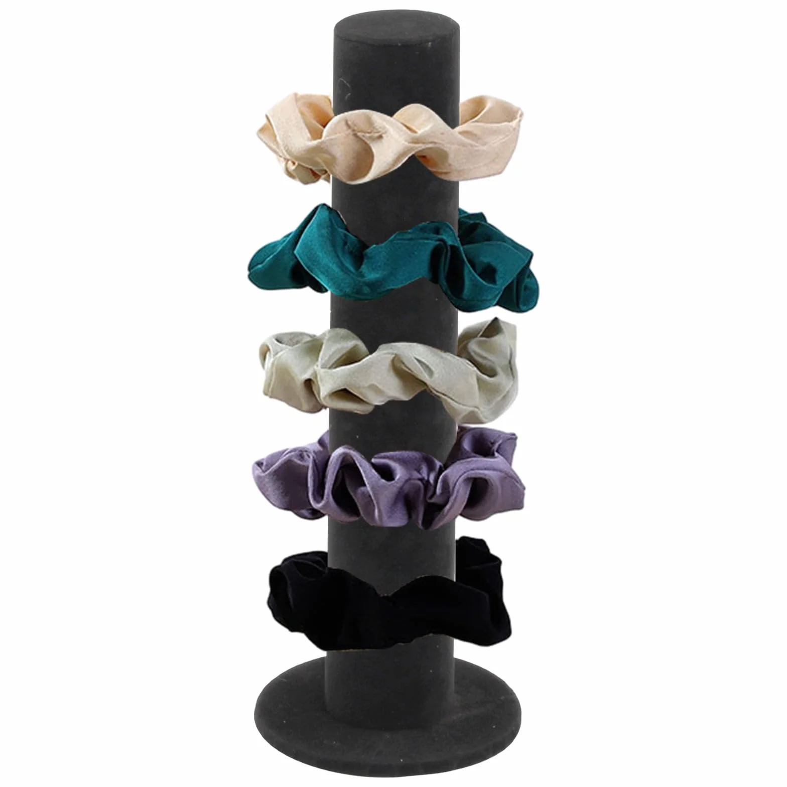 1 x stojak na Scrunchies, 5 x 30 cm, stojak na włosy Scrunchies, pionowy stojak na bransoletki, aksamitny uchwyt na opaskę do włosów (czarny)