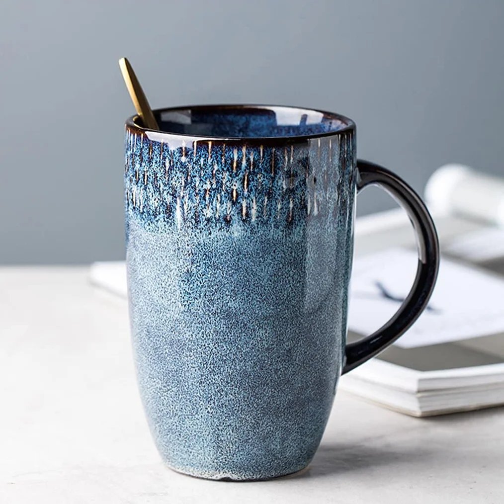 Duży kubek do kawy, wykwintne retro ceramiczne kubki do kawy kubki na mleko porcelanowa filiżanka do herbaty piękny prezent urodzinowy dla przyjaciół / członków rodziny, nadaje się do zmywarki i kuchenki mikrofalowej G