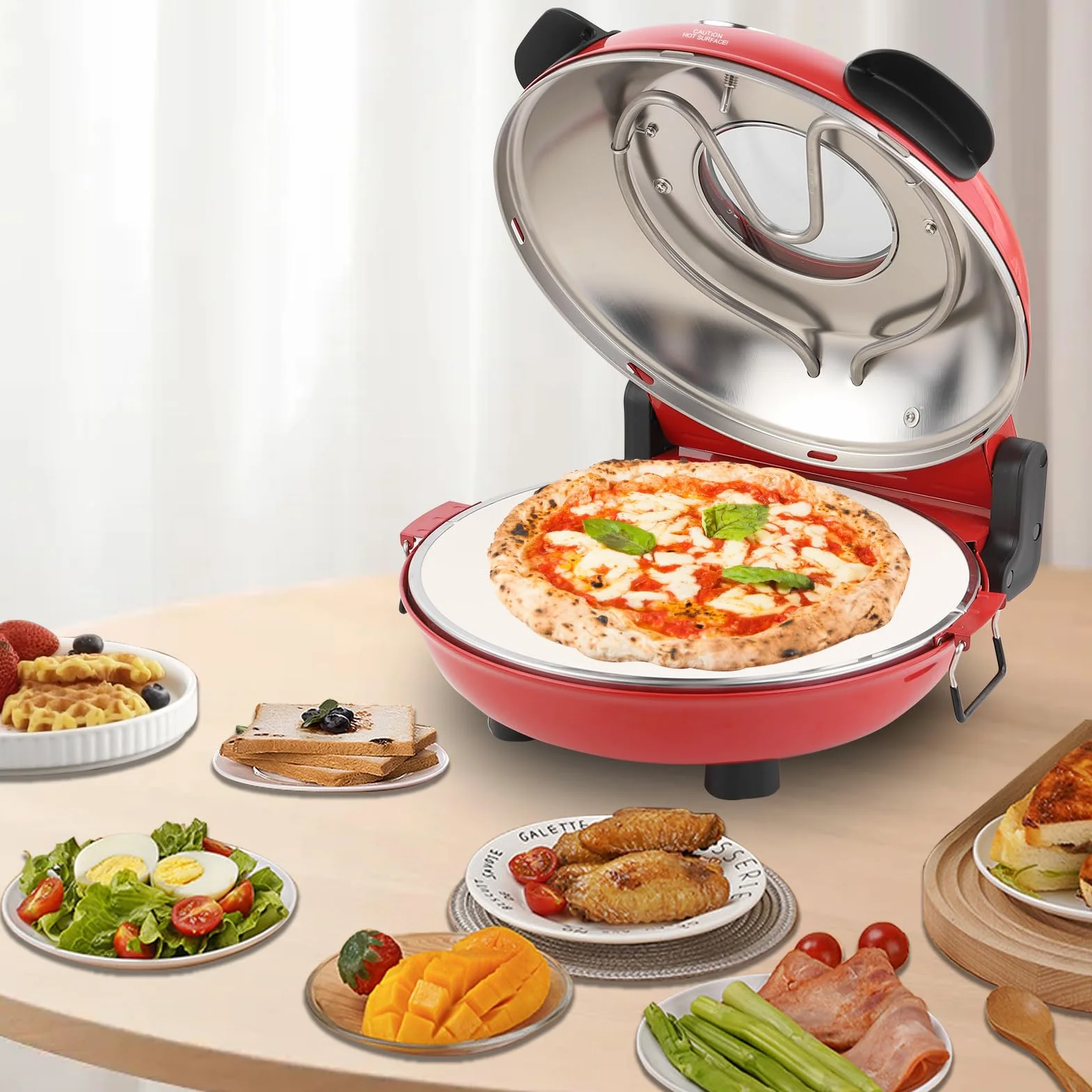 Elektryczny piec do pizzy 1200 W podwójna regulacja temperatury czerwony