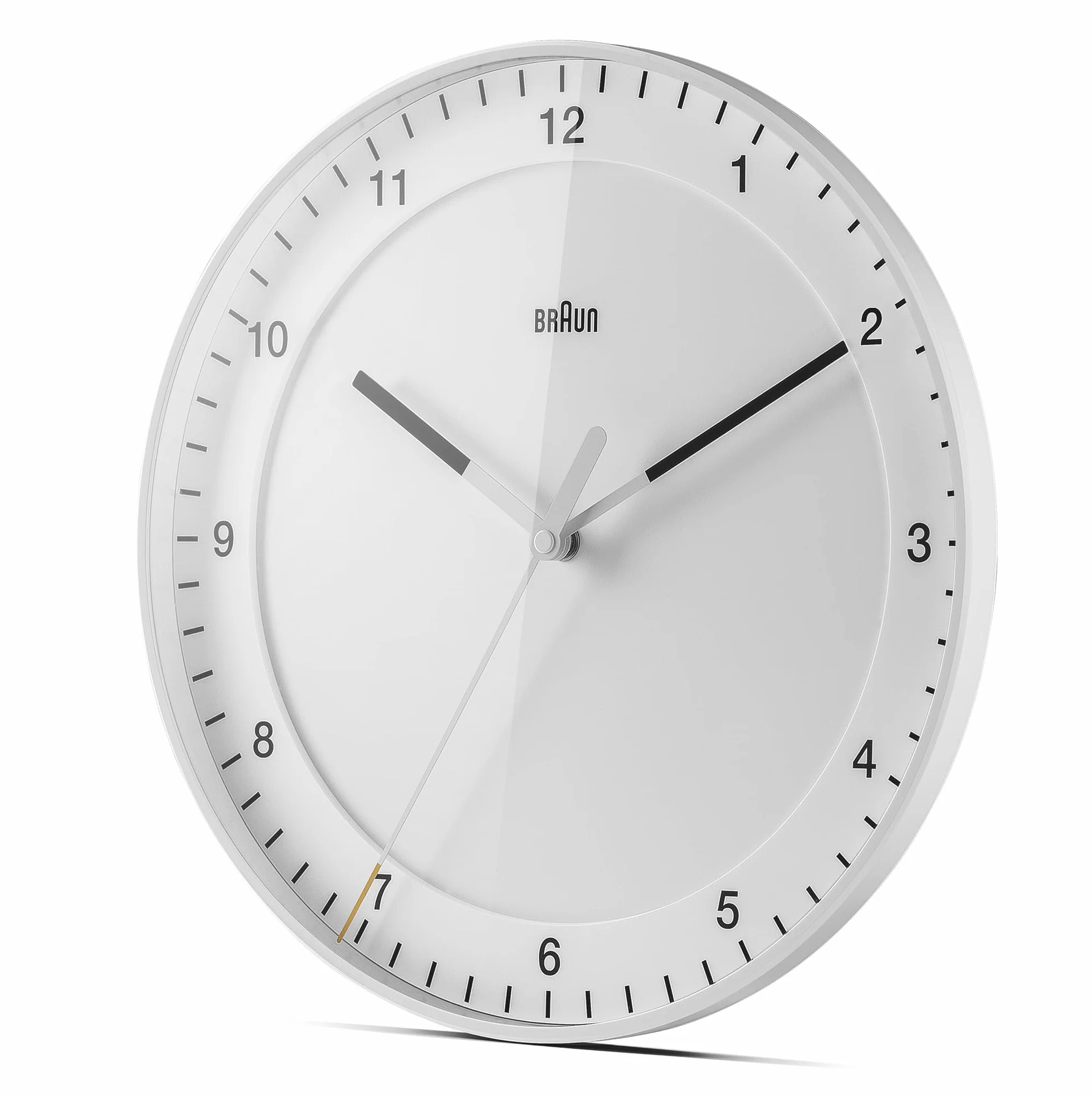 Braun Klasyczny, duży, analogowy zegar ścienny, cichy mechanizm zegarowy, łatwy do odczytania cyferblat, średnica 30 cm, biały model BC17W.
