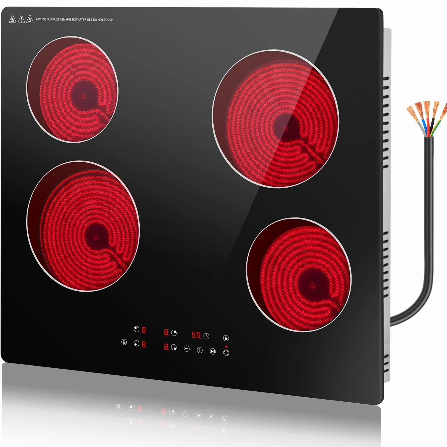 60 cm płyta kuchenna z ceramiki szklanej, 4 strefy, elektryczna płyta kuchenna na podczerwień z obsługą dotykową, 6000 W, 230 V
