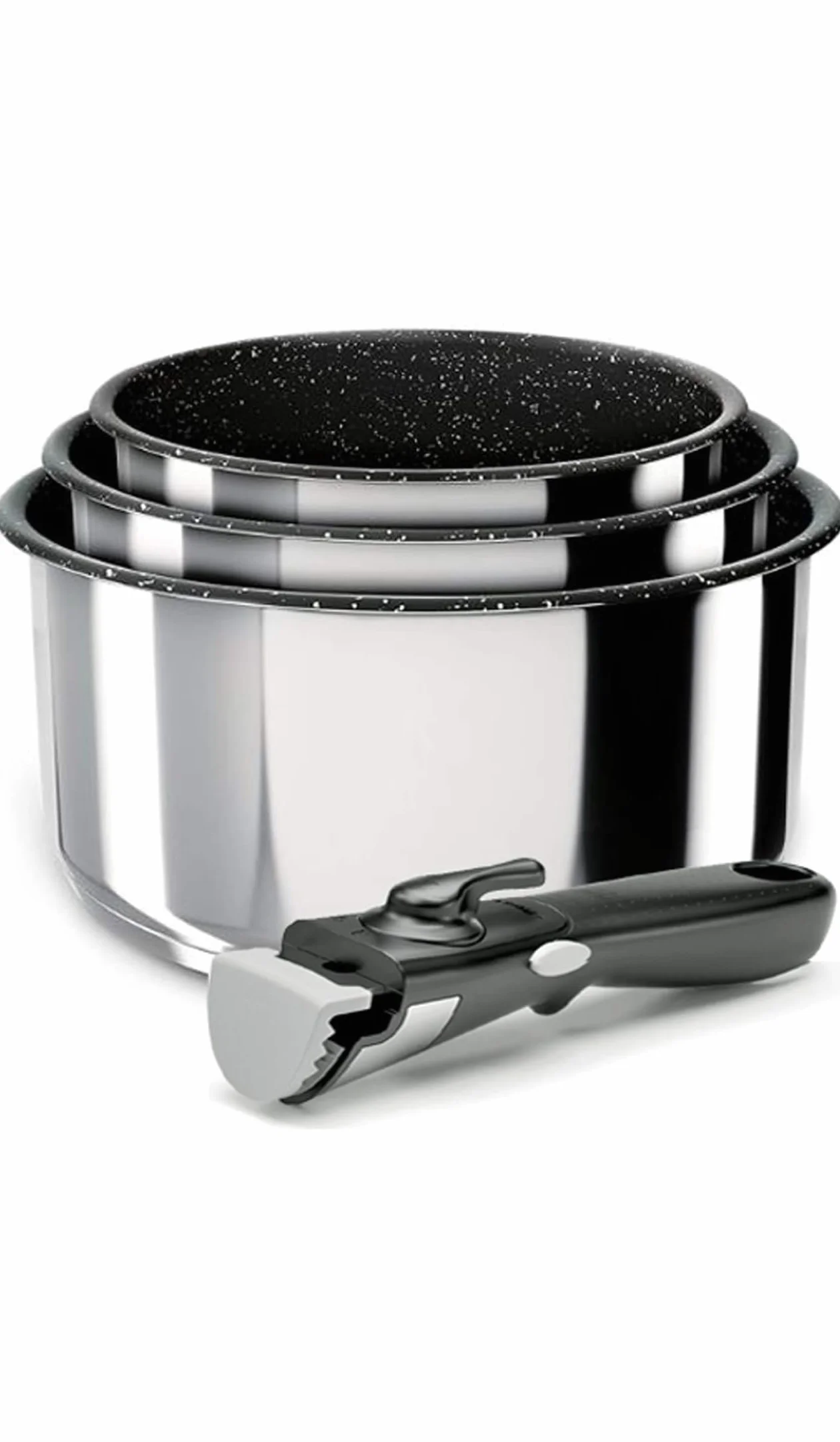 Backen 391505, Zestaw Garnków 16,18,20cm, Stal nierdzewna, 5 Części, Indukcja, 1 Rączka zdejmowana, 1 Pokrywa Wielofunkcyjna Metalowa, Zmywarka bezpieczna, Powłoka nieprzywierająca, Gwarancja 5 lat