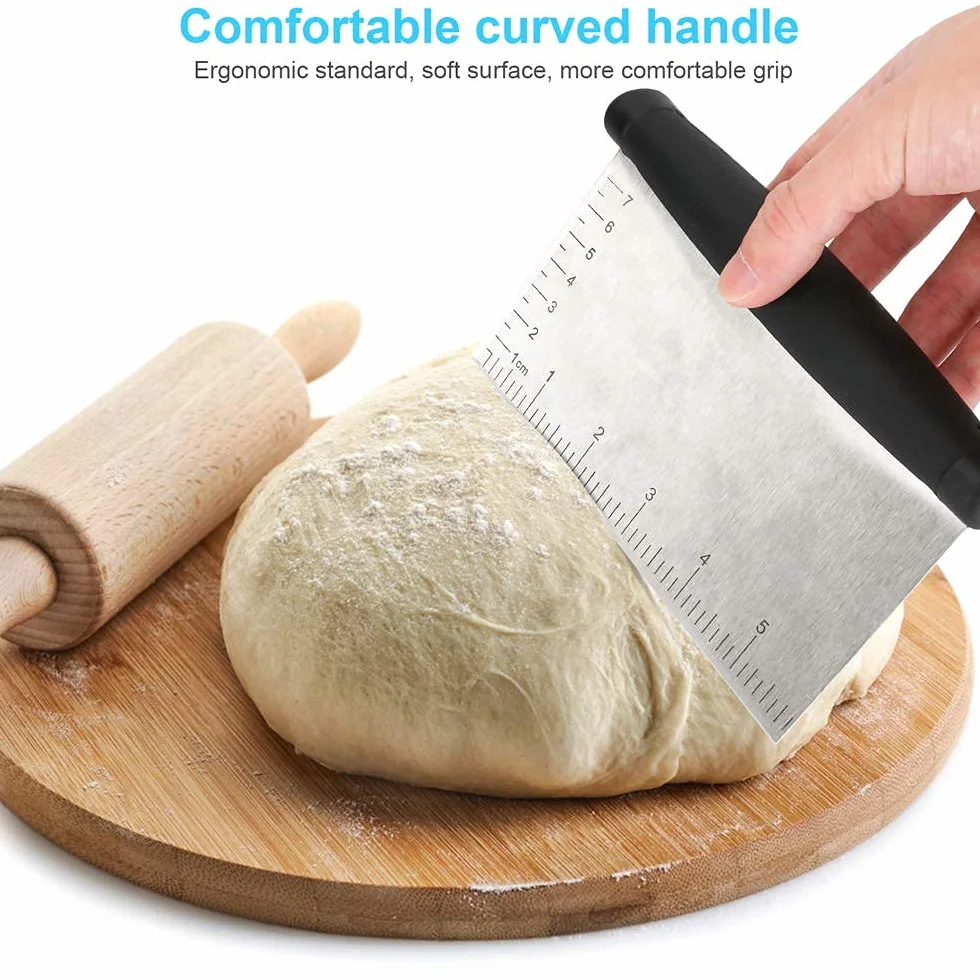 TOCYORIC Gemüseschaufel Edelstahl, Mehrzweck-Teigschaber, Gebäck Kuchen Cutter Teigschaber, Brotmesser aus Edelstahl, Schaber für Kuchen und Pizza, 14 x 12 cm (Style 02)