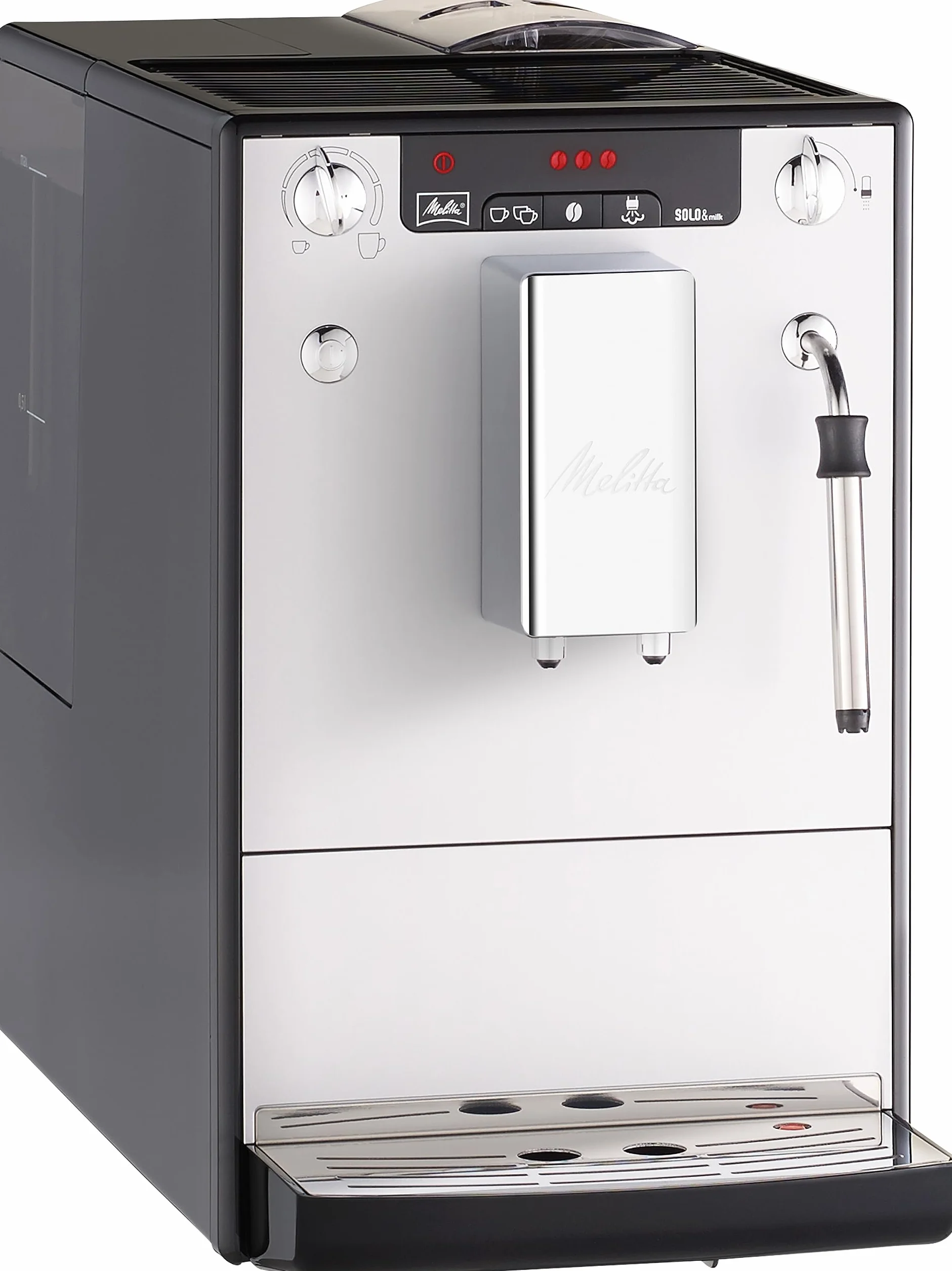 Melitta Caffeo Solo & Milk E953-202, smukły automatyczny ekspres do kawy z dyszą do spieniania mleka, 1,2 l, srebrny