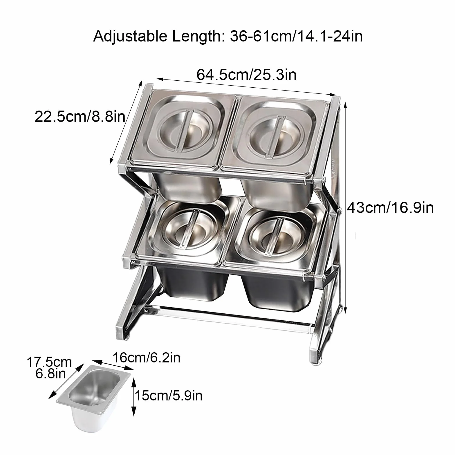 Regulowana, 3-Poziomowa Półka Kuchenna Ze Stali Nierdzewnej Do Blatu/Bufetu, Rozkładana W Zakresie 36-61 Cm, Idealna Do Przechowywania Przypraw, Sosów I Owoców.,B