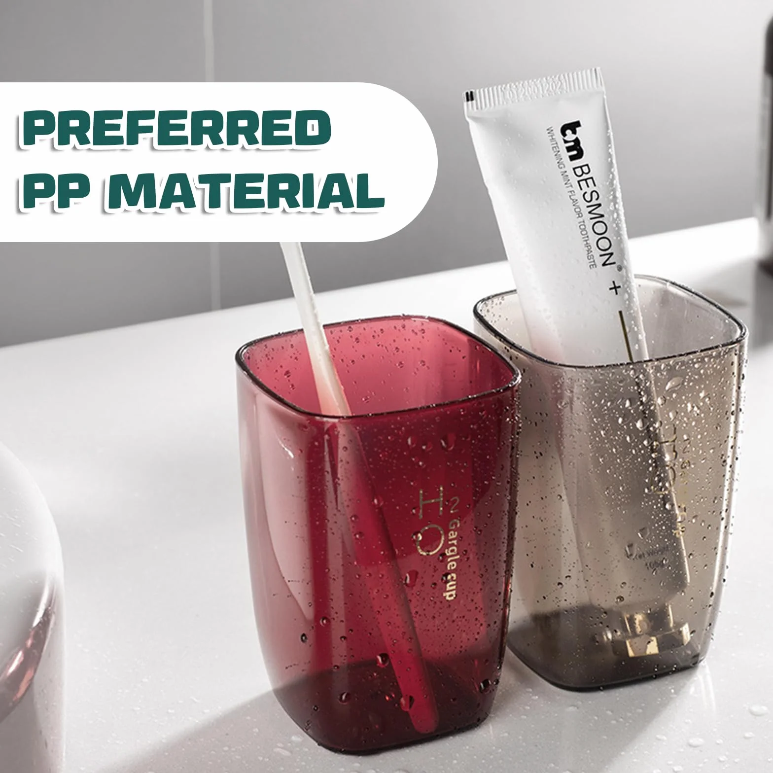 MIGIFTDY Plastikowy kubek do płukania jamy ustnej, plastikowy kubek na szczoteczkę do zębów, wielokrotnego użytku, przenośny kubek do płukania jamy ustnej, kolorowy przezroczysty kubek na szczoteczkę