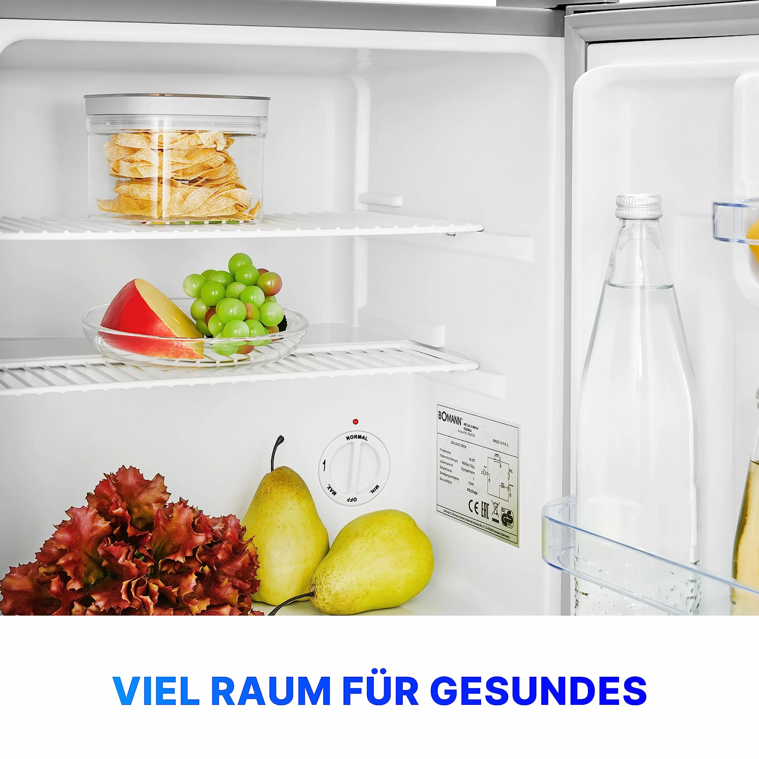 Bomann® Mini lodówka 42 l | mała lodówka na napoje, do biura, na kemping i do gier, cicha, 39 dB, minibar z wymiennym ogranicznikiem drzwiowym, 51 x 45 x 45 cm, KB 7346 inox