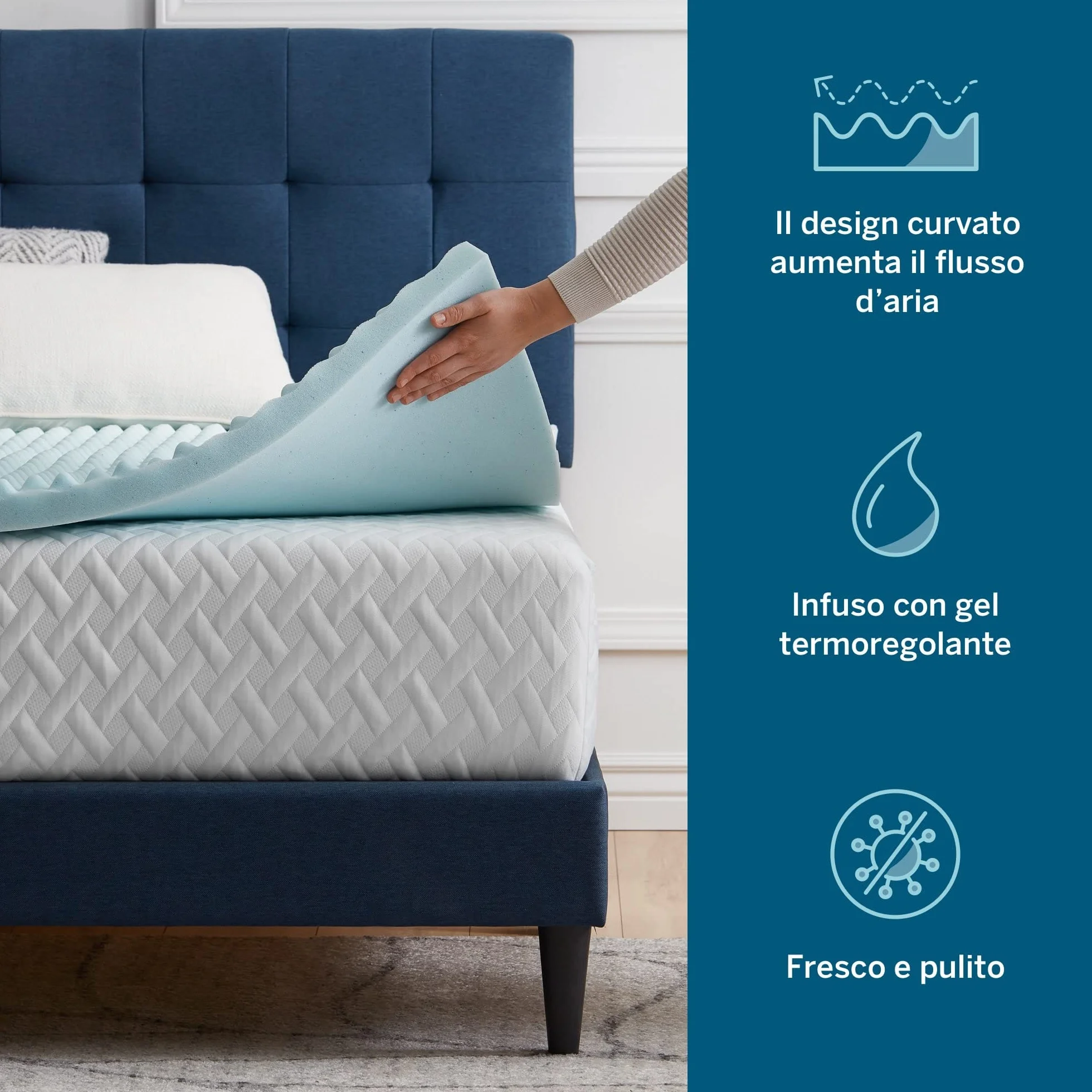 LUCID Nakładka na materac – 5 cm, żelowa pianka z pamięcią kształtu, ergonomiczna, falista i oddychająca, Öko-Tex, 150 x 200 cm, niebieska