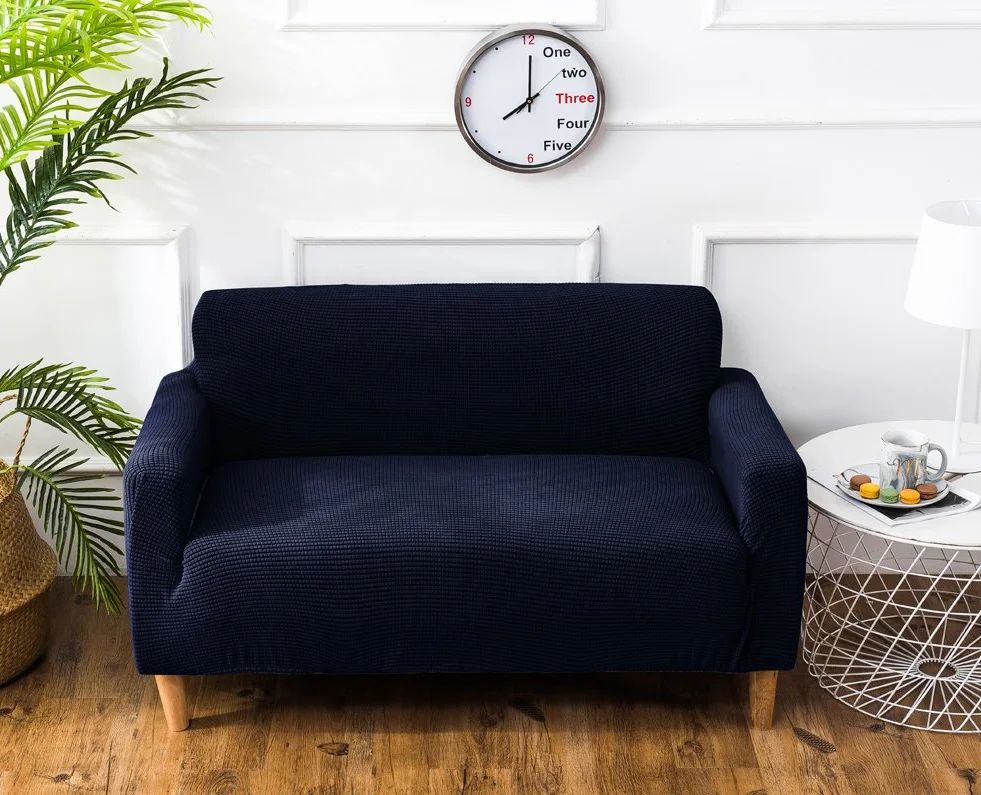 Grube pokrowce na sofę 1 2-3-4-osobowa żakardowa sofa pokrowiec antypoślizgowy łatwe dopasowanie dziewiarski poliester spandex tkanina stretch wszystkie pory roku ochraniacz na kanapę (2-osobowa: 140-185 cm, niebieski)