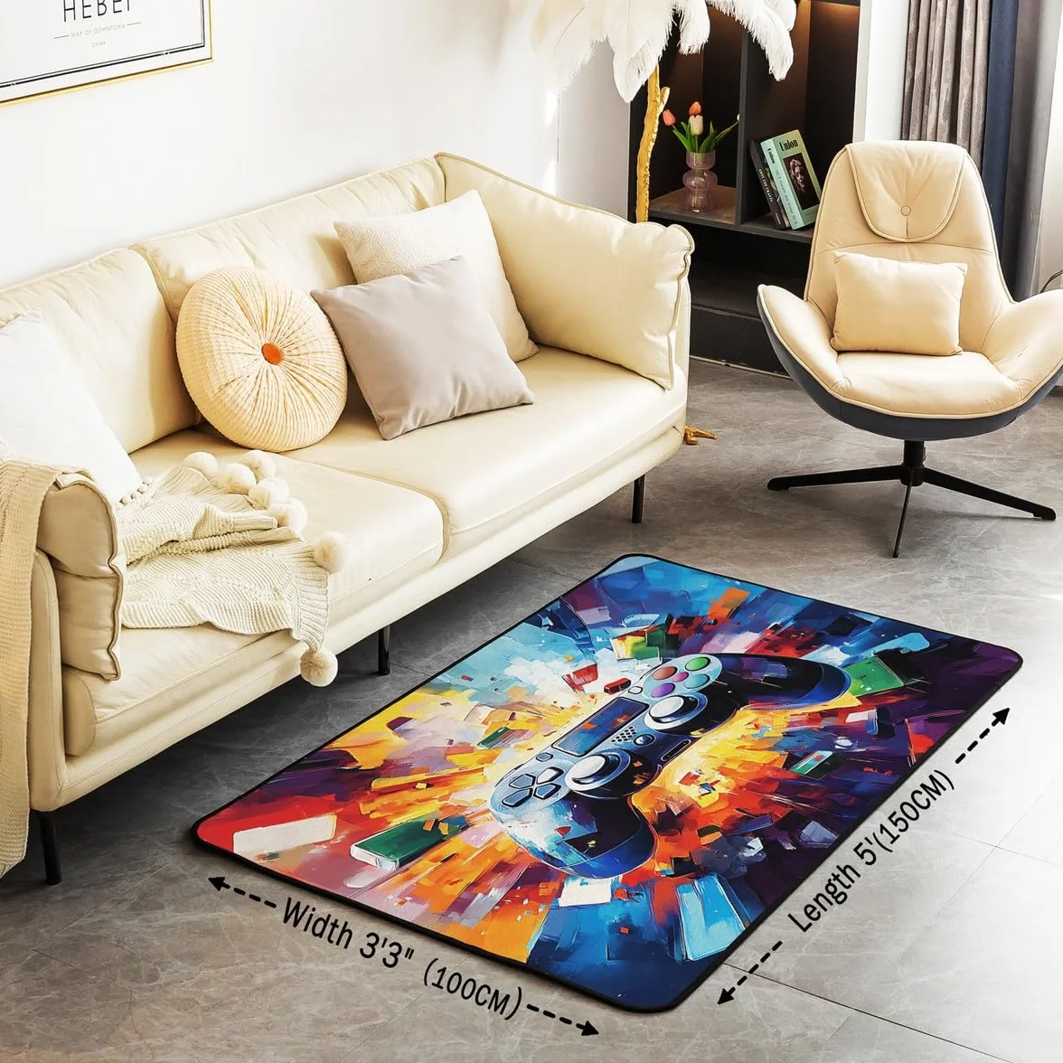 Loussiesd Dywan do salonu dla graczy, 150 x 200 cm, gamingowy dywan akcentujący dla chłopców, dziewcząt, nastolatków, nowoczesny kontroler konsoli do gier, wewnętrzna mata podłogowa, joystick, wiele