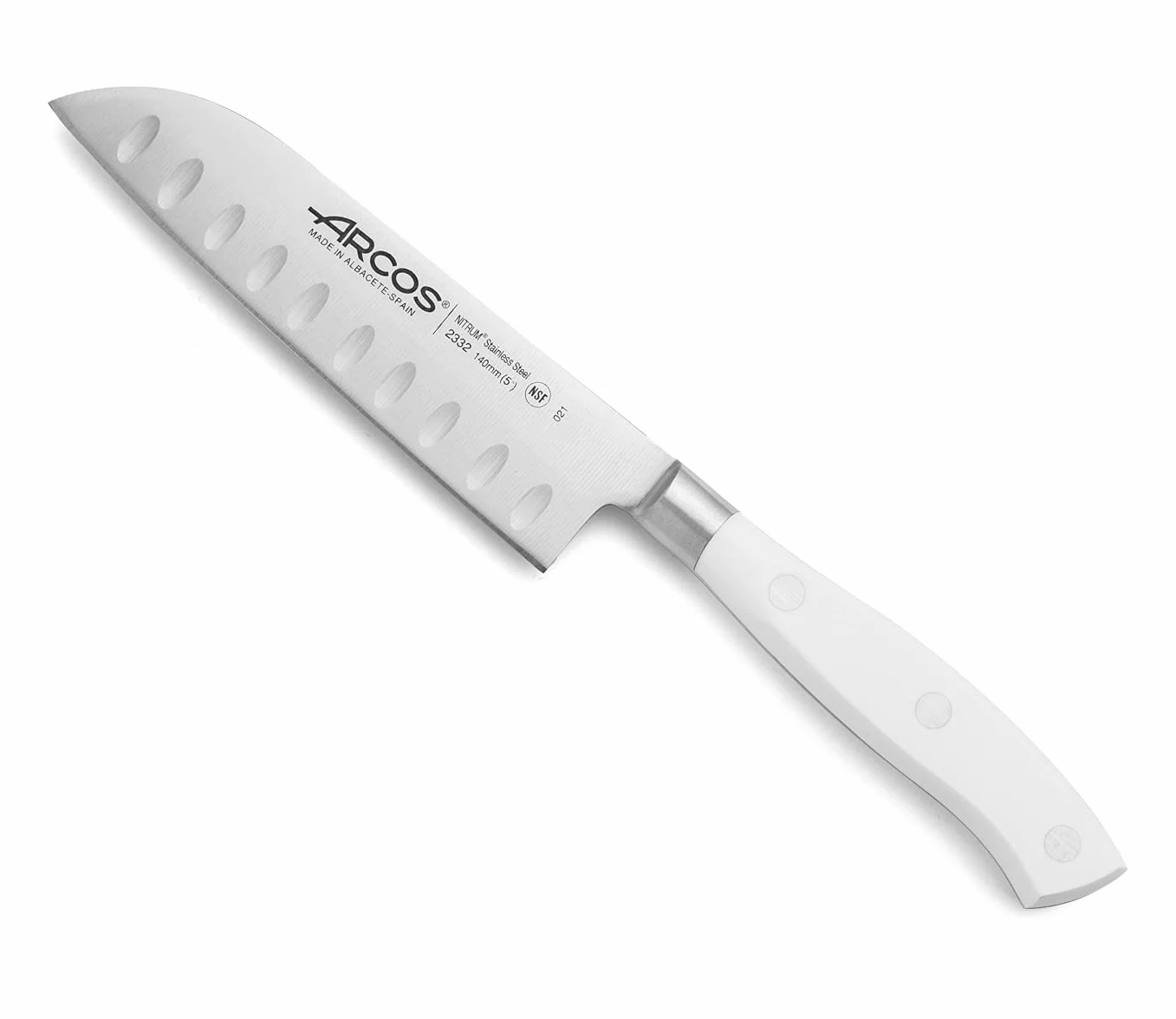 Arcos Seria Riviera Blanc nóż Santoku - ostrze kute ze stali nierdzewnej 12,7 cm - uchwyt polioksymetylen (POM) kolor biały