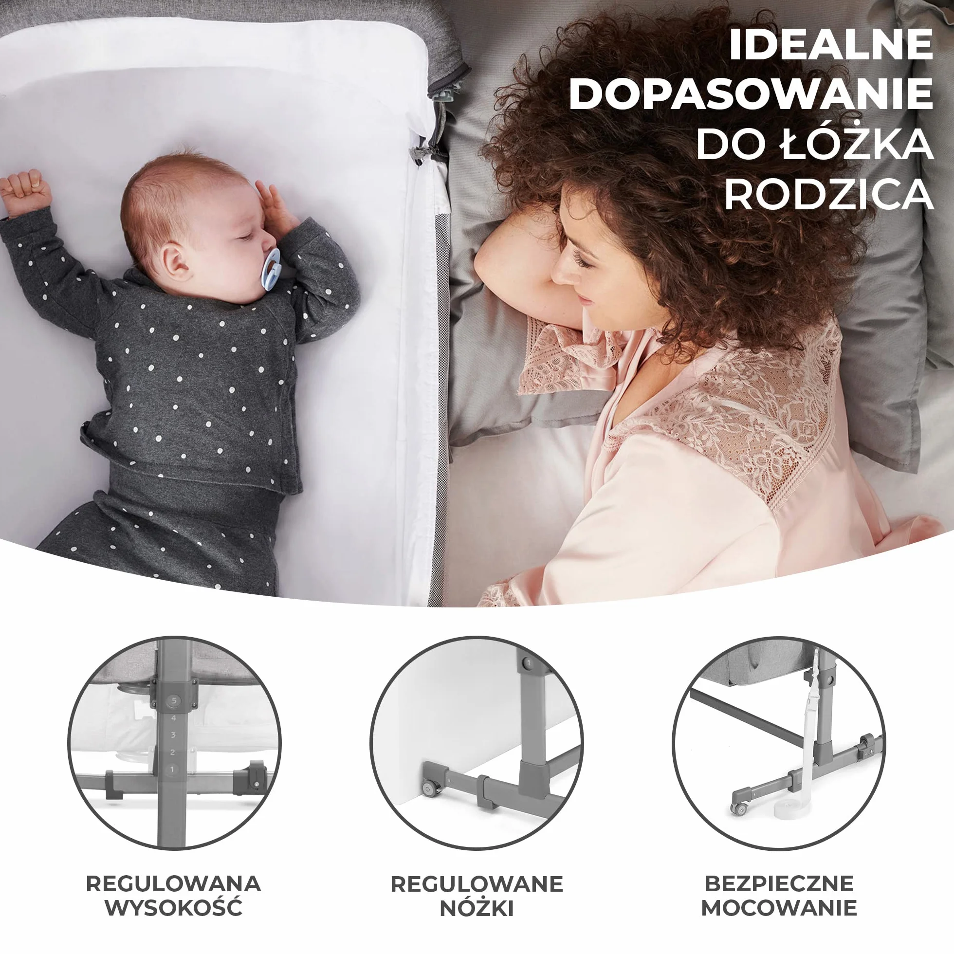 Kk Kinderkraft KKLNESTGRY000N Łóżeczko Dostawne, Szary, Do 9 kg