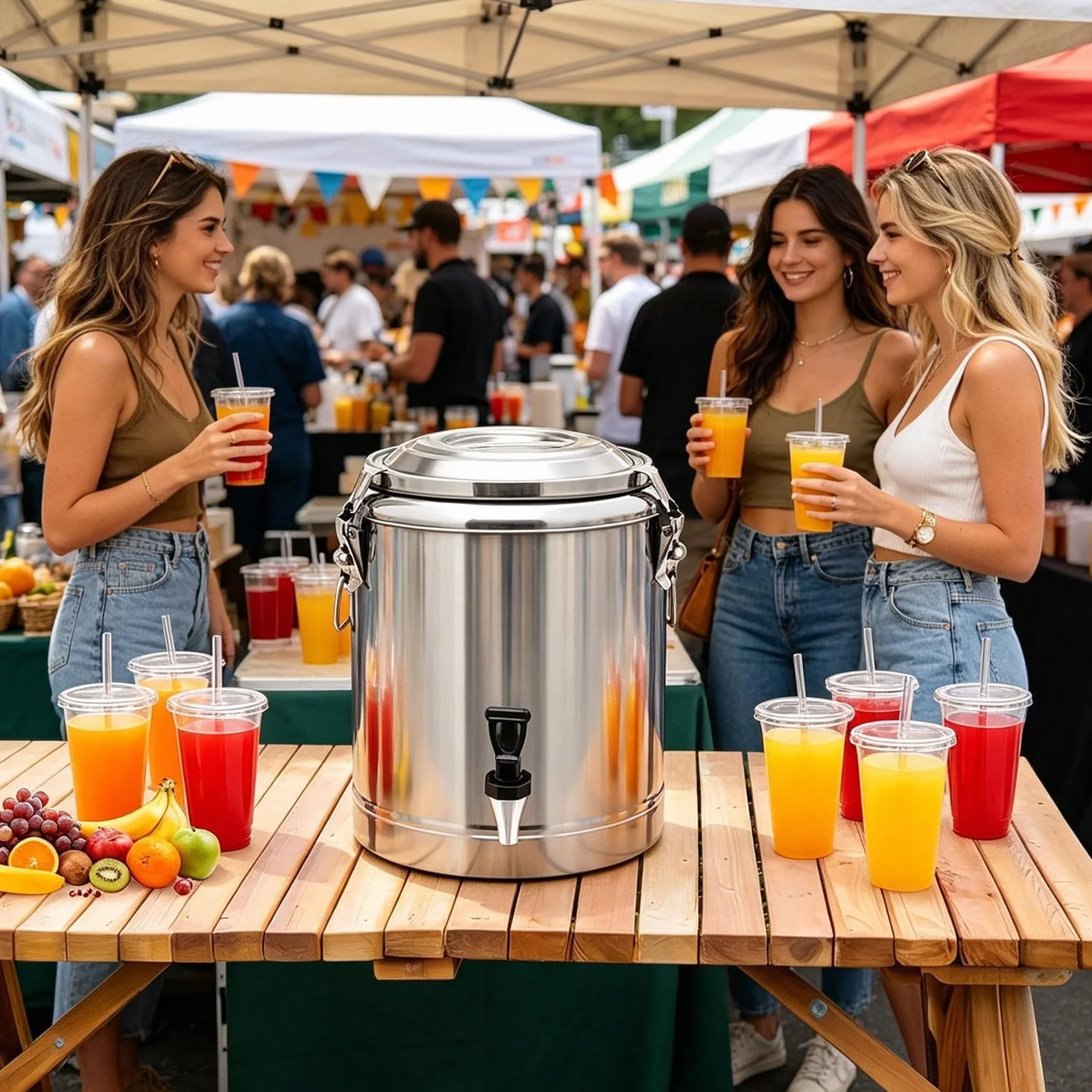 Dozownik napojów | Stal nierdzewna izolowana z kranem | Wiadro do wody i napojów lodowych | do kawy herbata sok lemoniada dom piknik kawiarnia restauracja komercyjna