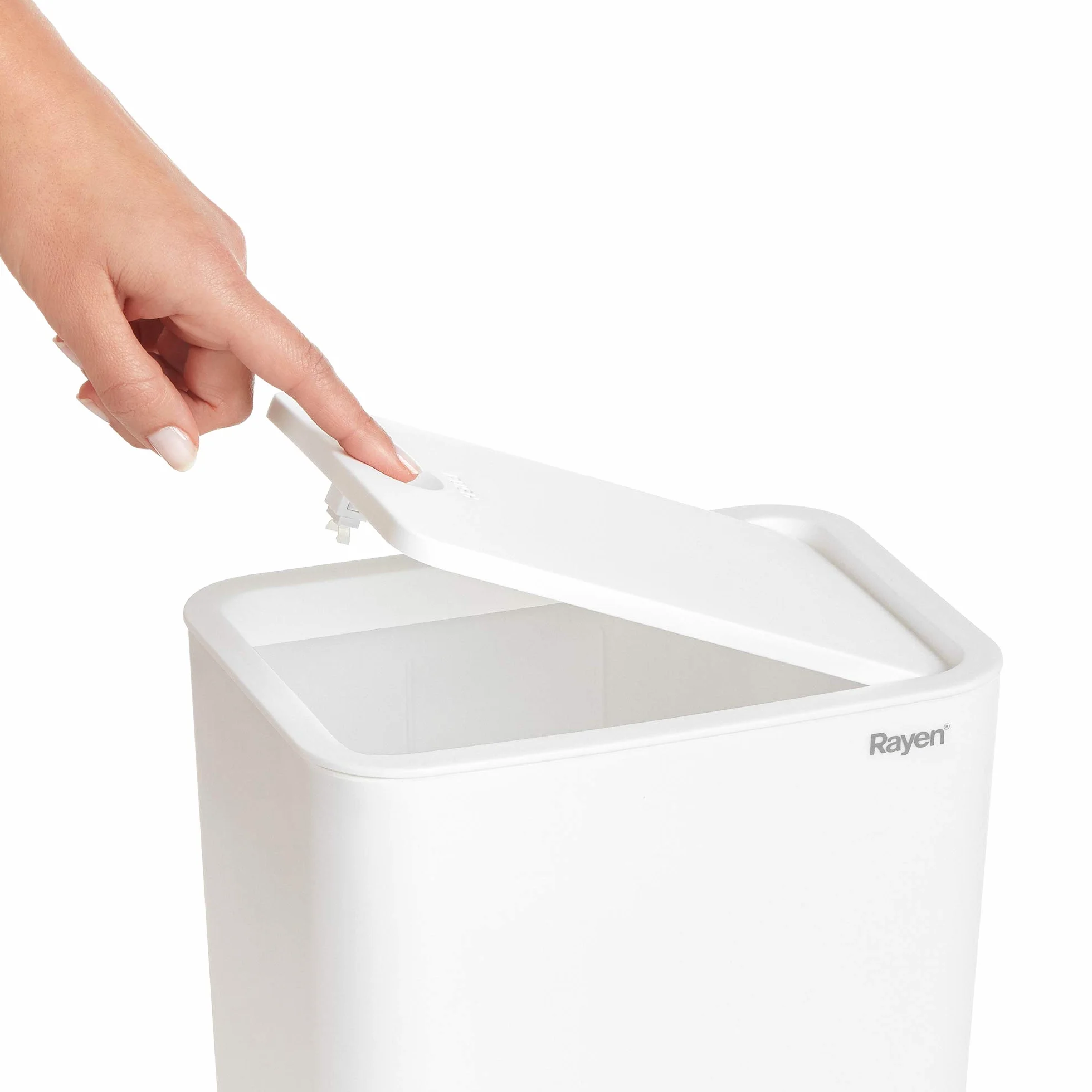 Rayen - Kosz na śmieci z pokrywką ciśnieniową, 9 l, kompaktowy kosz na śmieci do łazienki, kuchni i biura, biały, 22 x 16 x 33 cm, polipropylen