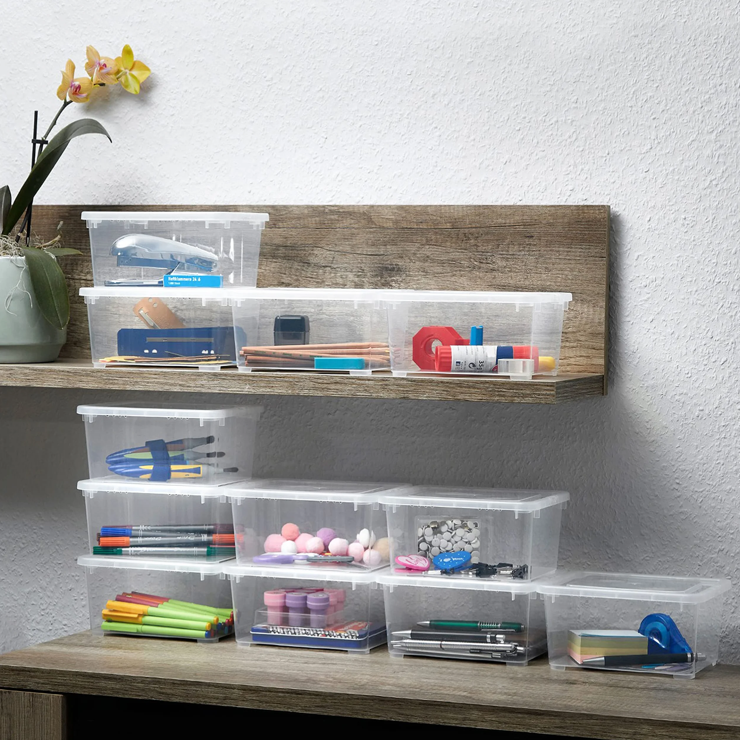 Grizzly małe pudełka do organizowania z pokrywkami, 1,7 litra, przezroczyste pojemniki do układania w stos, przezroczysty organizer, 19 x 14,5 x 9 cm, 12 sztuk