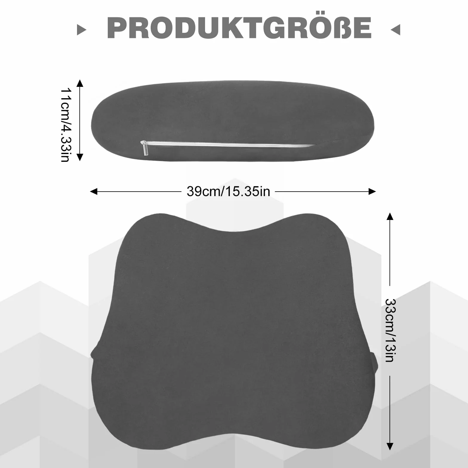 Poduszka lędźwiowa do samochodu, pianka z pamięcią kształtu, poduszka podtrzymująca odcinek lędźwiowy, ergonomiczna poduszka na krzesło biurowe, samochód, szara