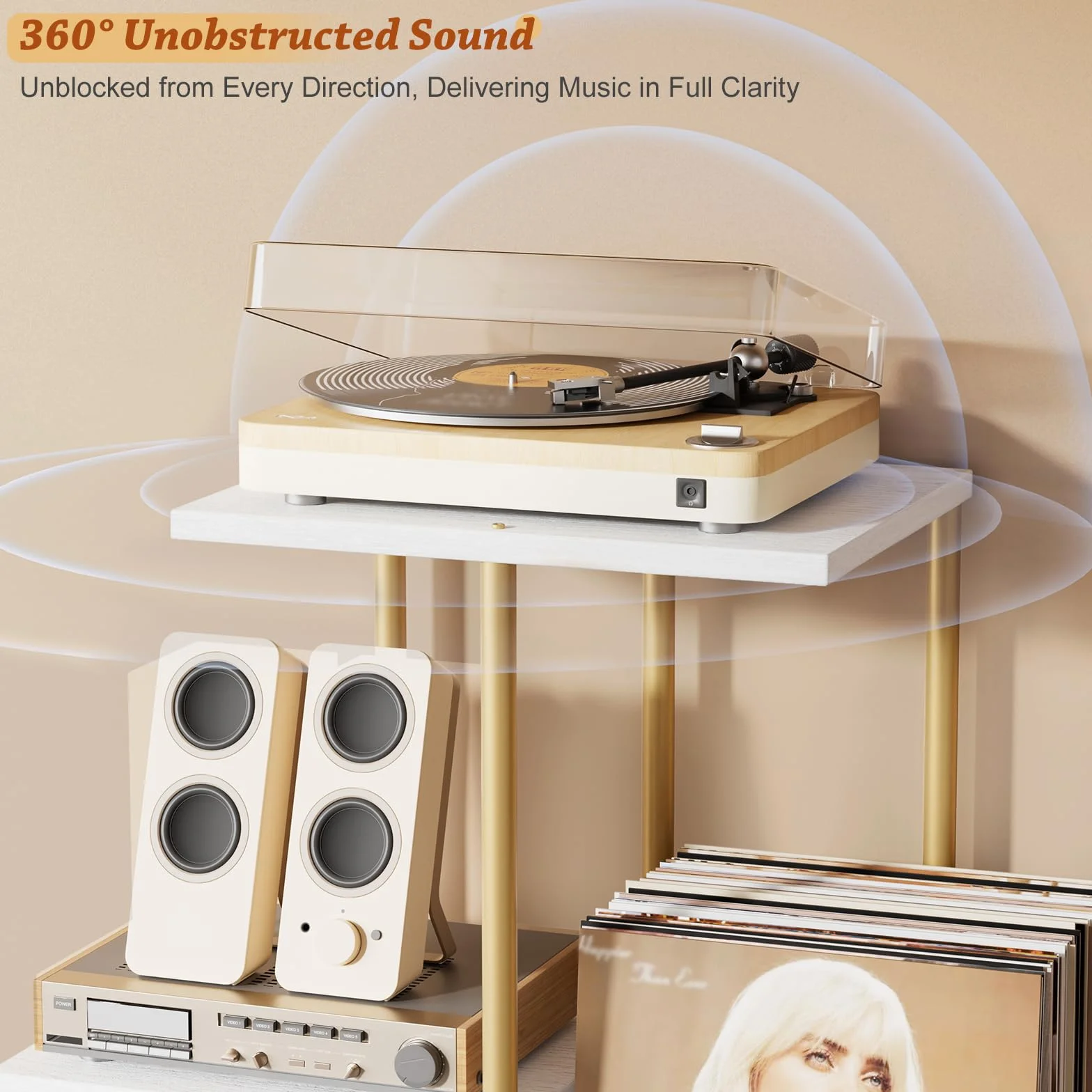 Bikoney Skivspelarbord Mid-Century Modern med Vinylförvaring för LP | Elegancka Wysoka Konsola Drewniana W Stylu Mid-Century Do Salonu, Pojemna Szafka Na Gramofon I Organizer Na Płyty LP