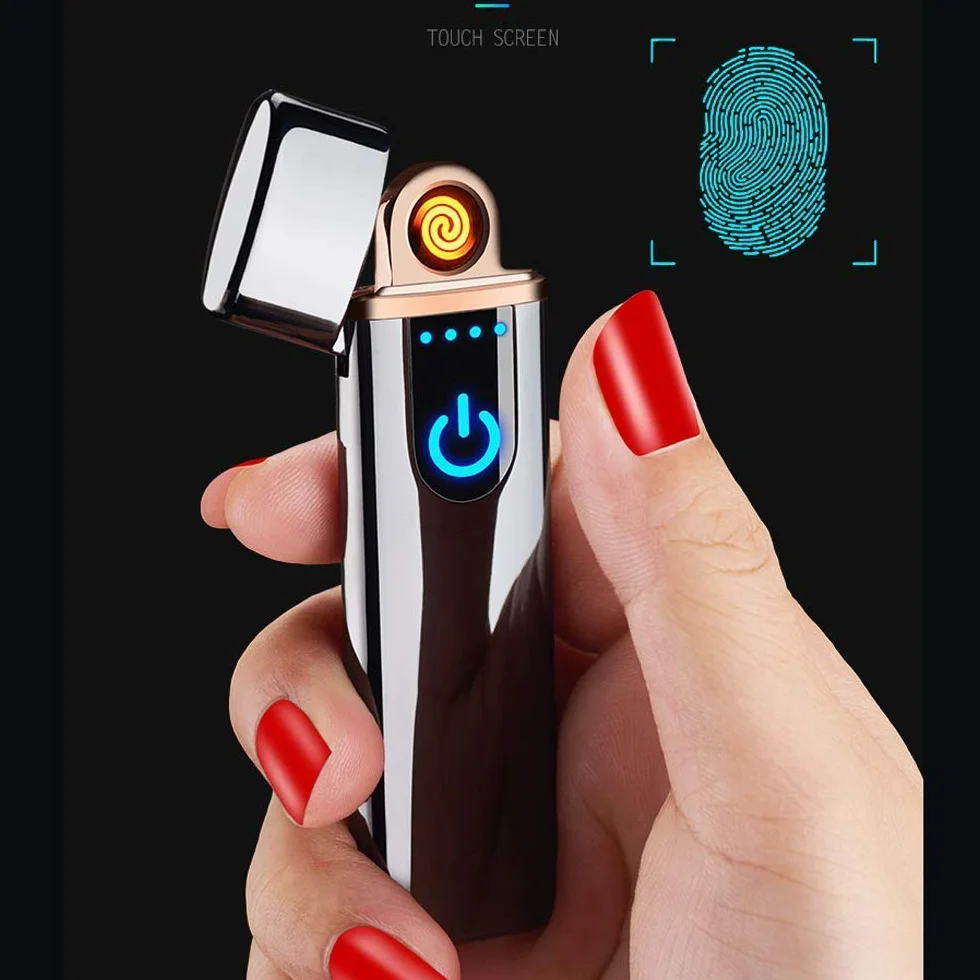 elektroniczna zapalniczka do ponownego ładowania z USB, wiatroszczelna, z czujnikiem linii papilarnych, czujnikiem LED, dwustronne zapalanie, bezpłomieniowa zapalniczka do świec, Ice Black