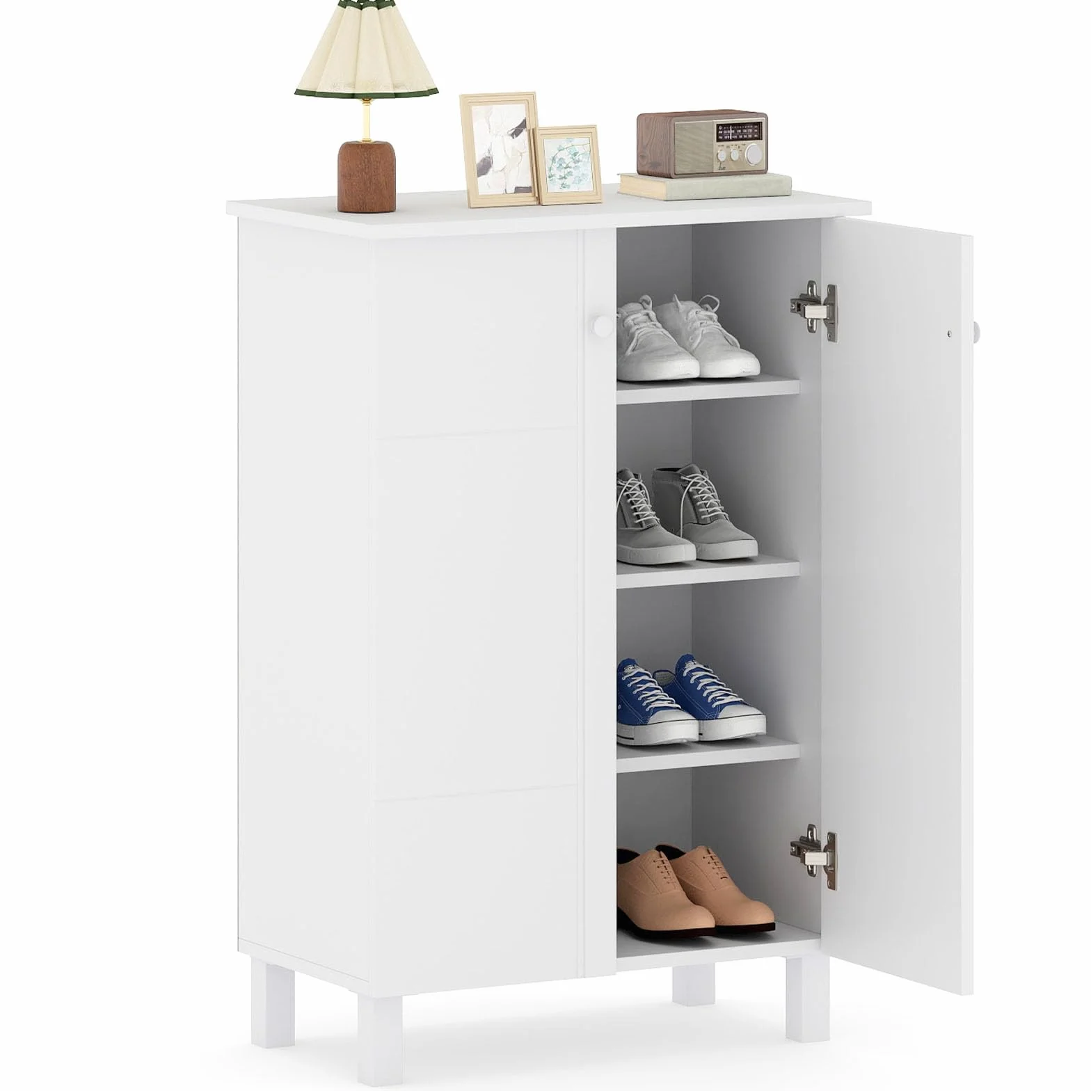 COSTWAY Szafka na buty 4-poziomowa drewniana biała 60x33,5x90 cm