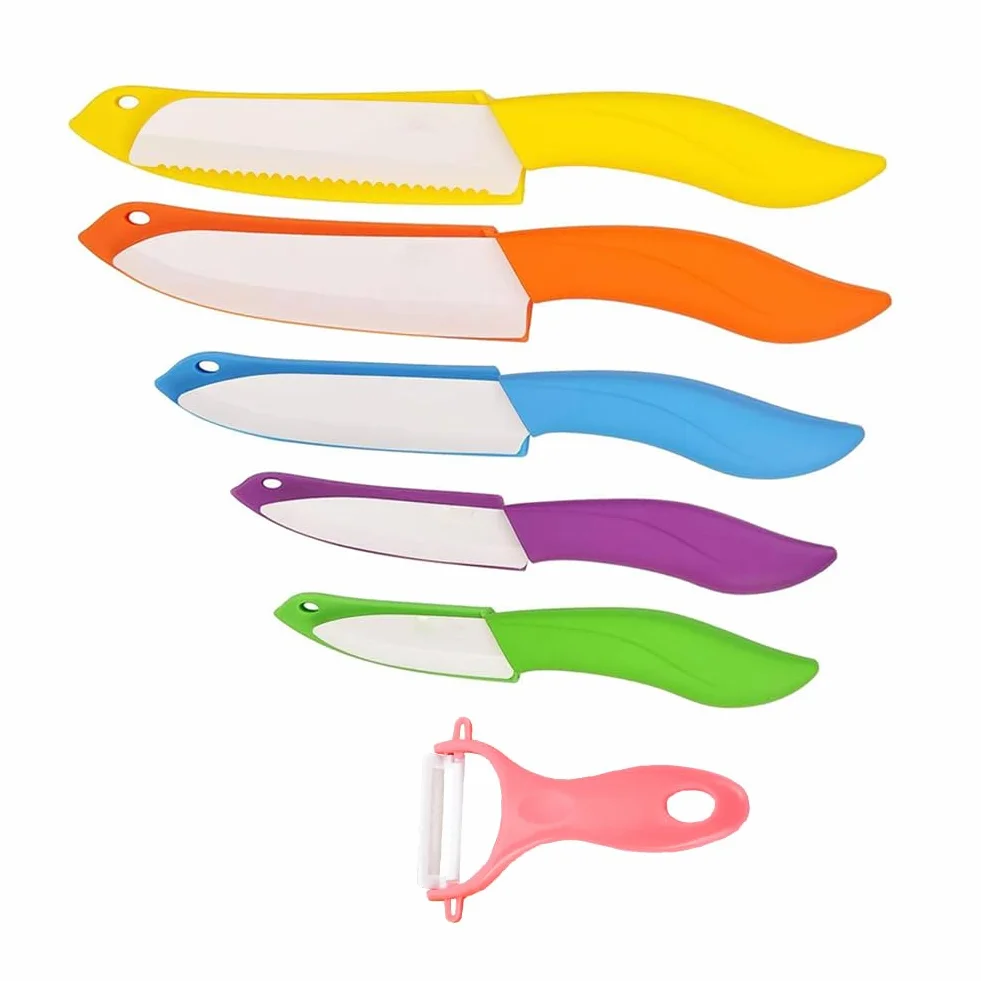 Astylway Zestaw noży ceramicznych 6 sztuk, nóż kuchenny 7,6 cm, nóż szefa kuchni 15,2 cm