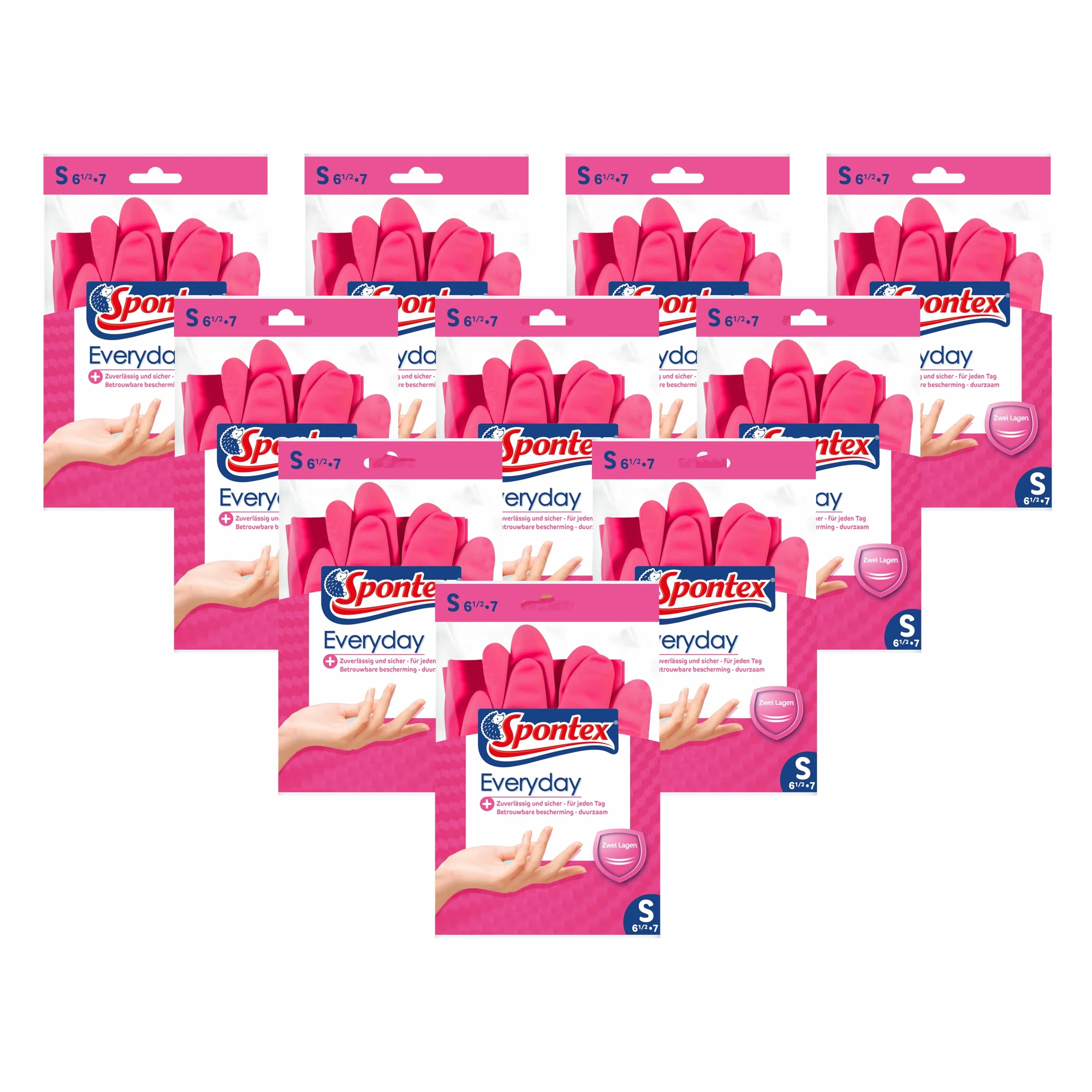 Spontex Everyday rękawice domowe, wygodne i bezpieczne trzymanie, z flokowaniem bawełnianym, różowe, rozmiar S, 10 x 1 para