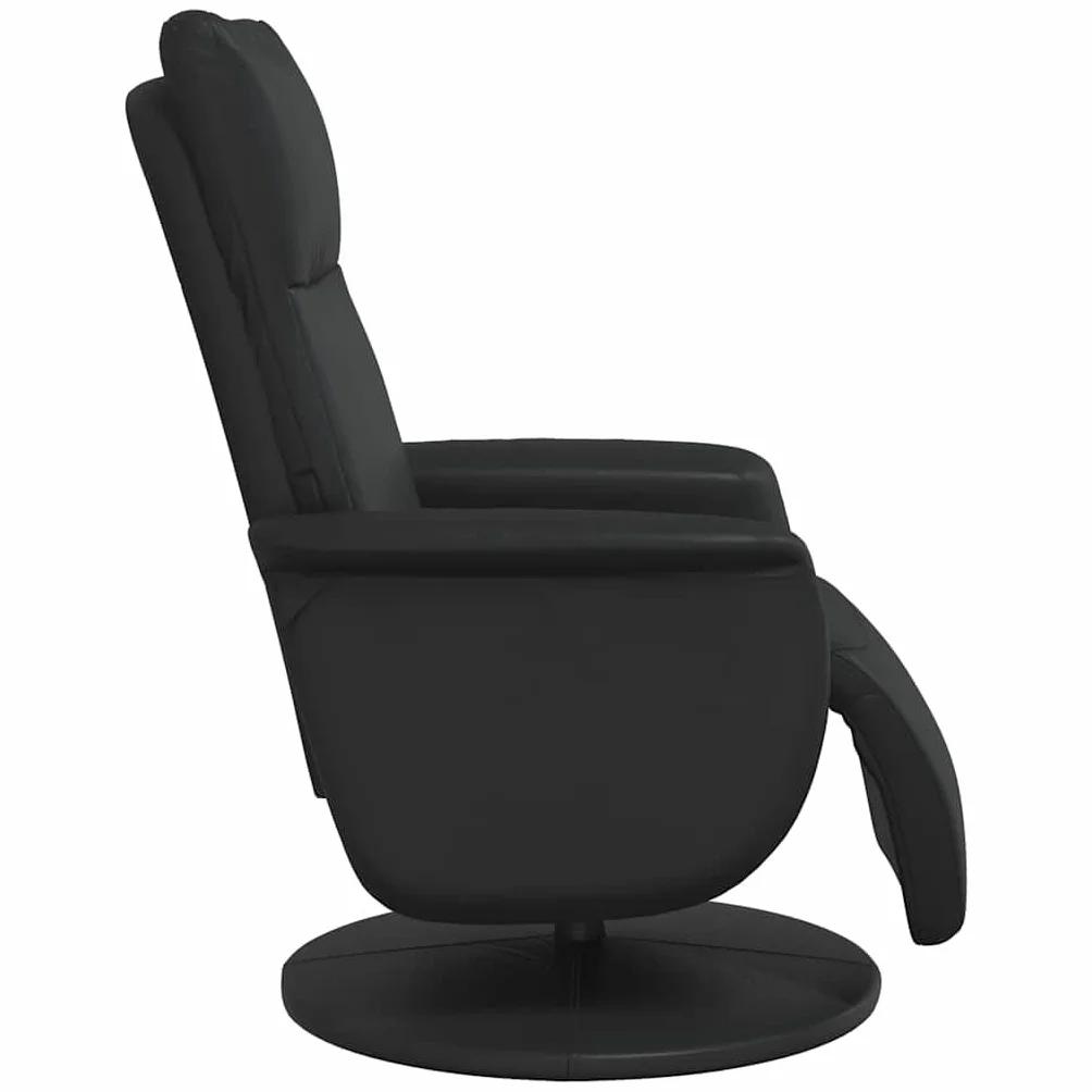 Fotel relaksacyjny z podnóżkiem, czarny, sztuczna skóra, obrotowy, z funkcją leżenia, ergonomiczny, wygodny, do salonu, biura, kącika do czytania, kominka