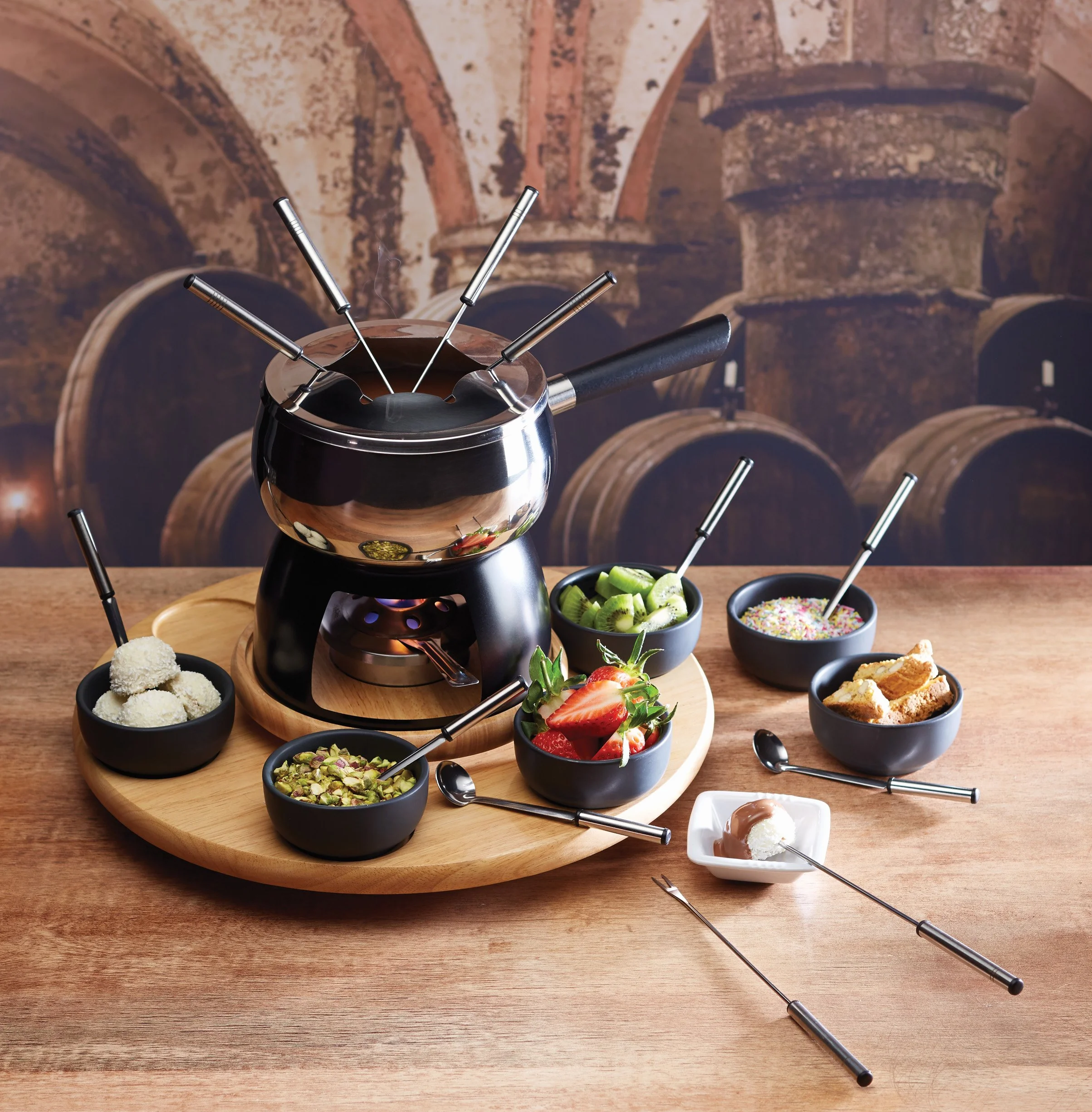 ARTESA, Luksusowy Zestaw do Fondue, Taca Obrotowa, Pudełko Prezentowe, Stal Nierdzewna, na Imprezy i Przyjęcia, 22 Części, 42,9 × 42,7 × 21 cm - Kolor Czarny