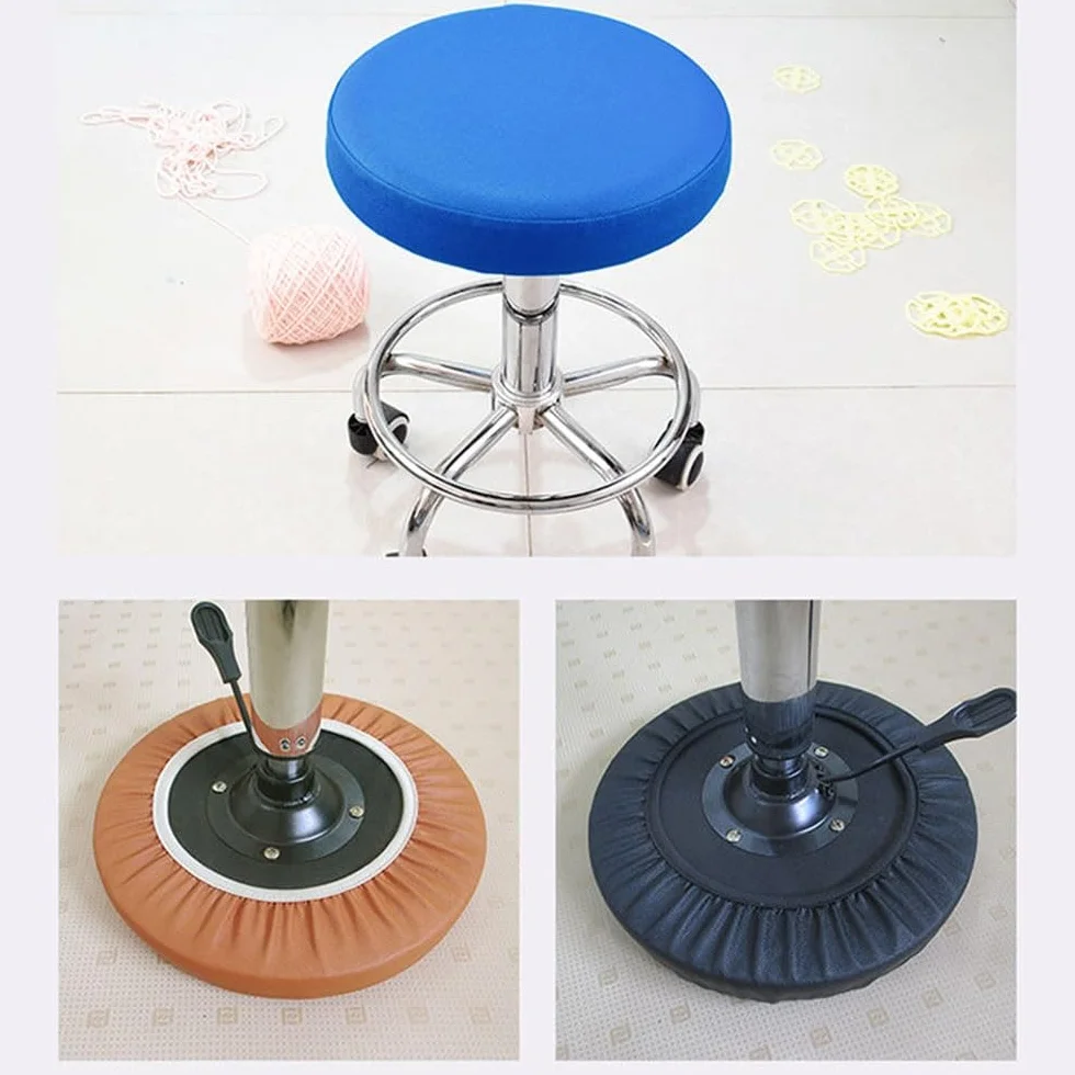 Pokrowce Na Stołki Okrągłe 2 Sztuki Barowe Watedrproof PU Stool Slipcover Z Elastyczną Poduszką Na Stołek Okrągłe Pokrowce Na Stołki Barowe Na Okrągłe Krzesło Zmywalne(Black,32x32 cm Set Of 2)