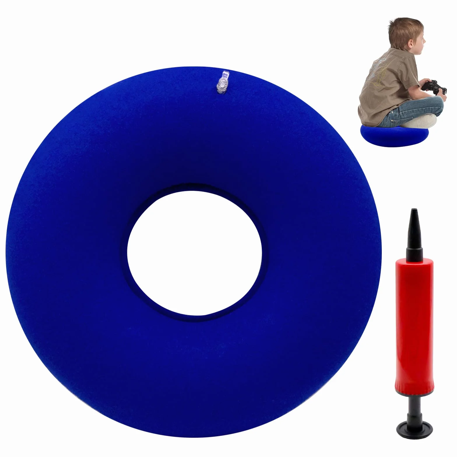 Nadmuchiwana poduszka w kształcie pączka 40 cm z pompką ręczną, miękka poduszka pierścieniowa do siedzenia lub leżenia, podróżna poduszka powietrzna na krzesło, samochód, dom lub podparcie
