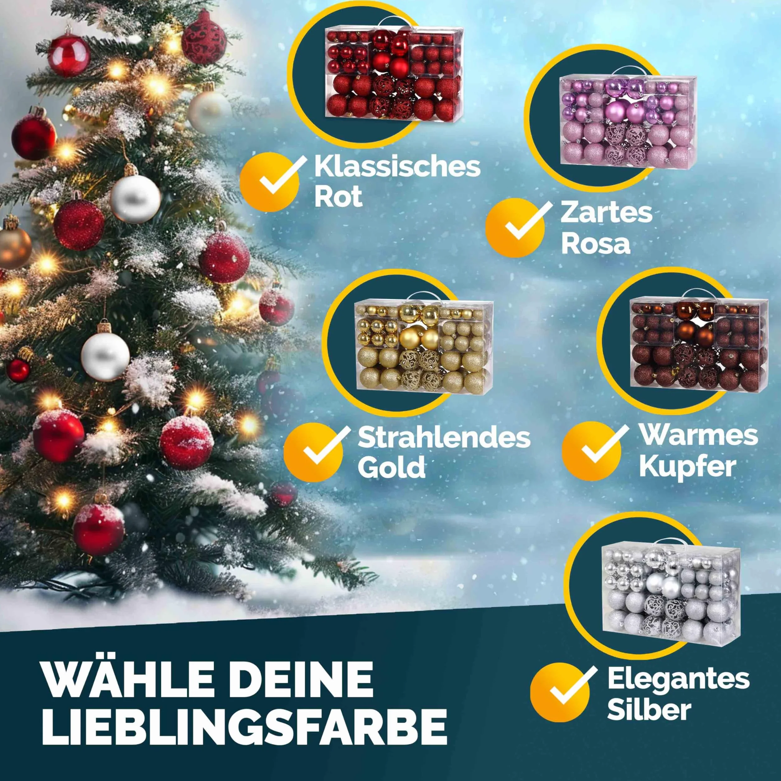 Deuba® Zestaw bombek choinkowych, 100 szt., bombki choinkowe, bombki z haczykami, świąteczne święta, do wewnątrz, na zewnątrz, wiszące ozdoby, 32 x Ø 30 mm, 36 x Ø 40 mm, 32 x Ø 60 mm, złote